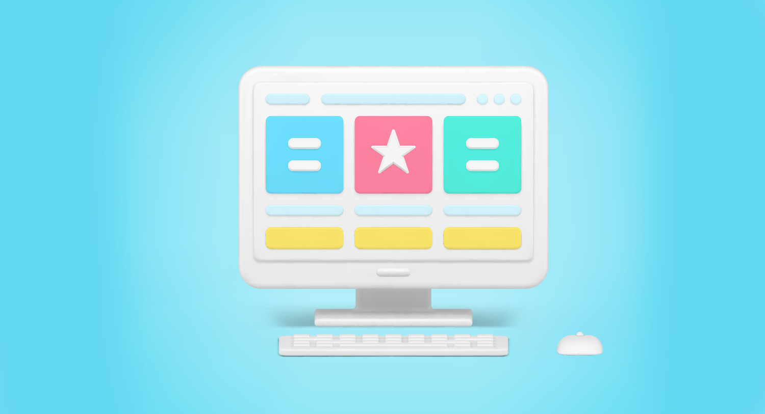 Illustration showing a desktop computer screen with three squares, the center square is a large white star on a red background. Best customer experience management software blog post