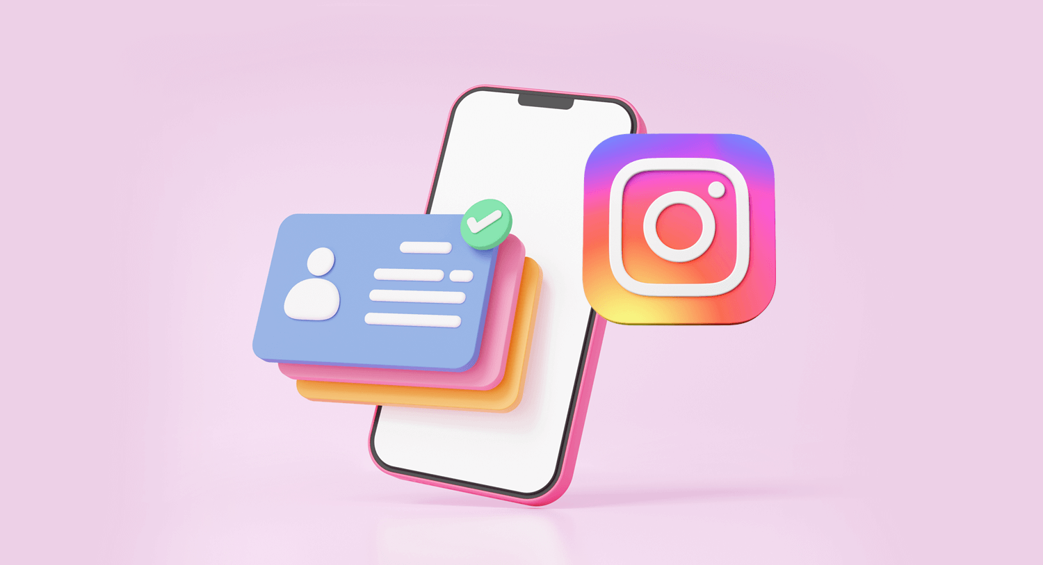 3D illustration of a smartphone, an Instagram icon, and influencer profiles for our blog on how to perform an Instagram influencer audit