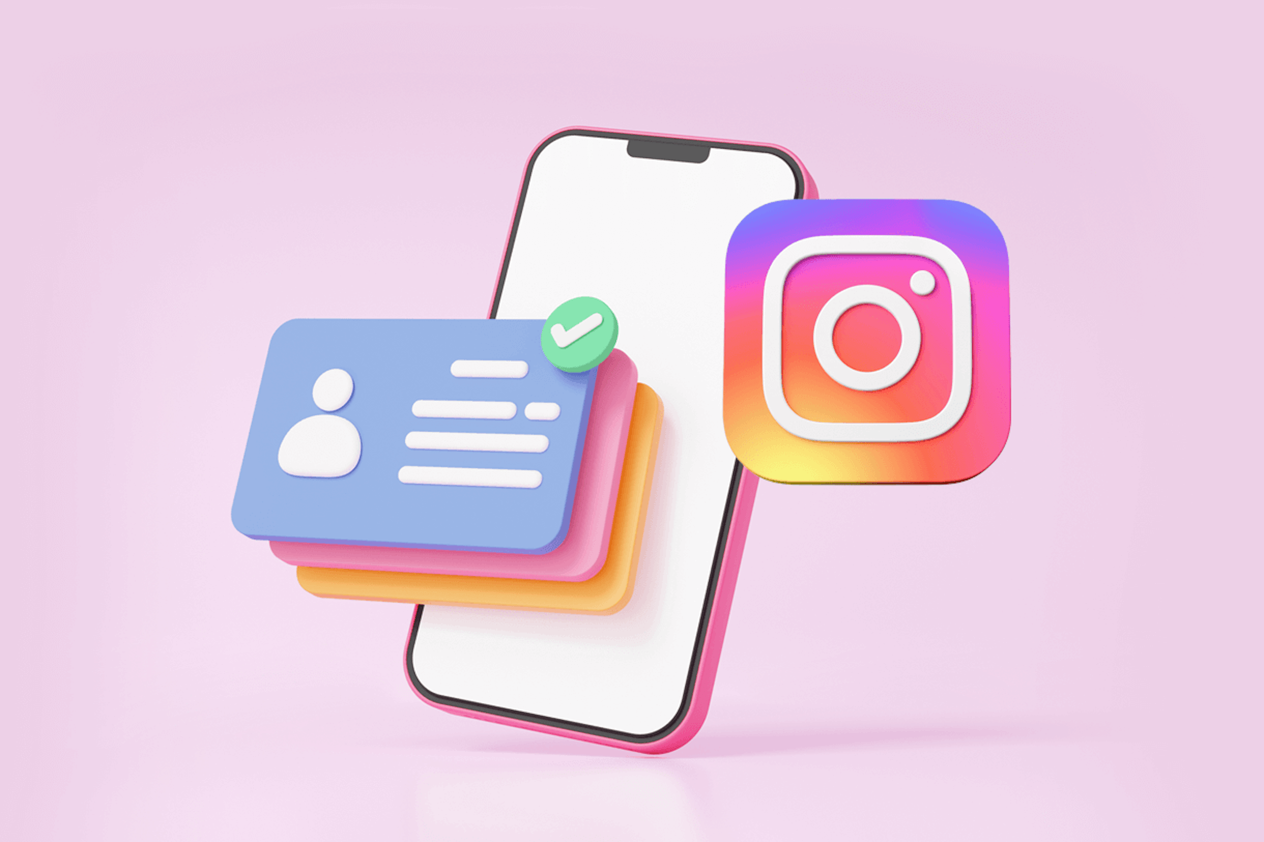 3D illustration of a smartphone, an Instagram icon, and influencer profiles for our blog on how to perform an Instagram influencer audit