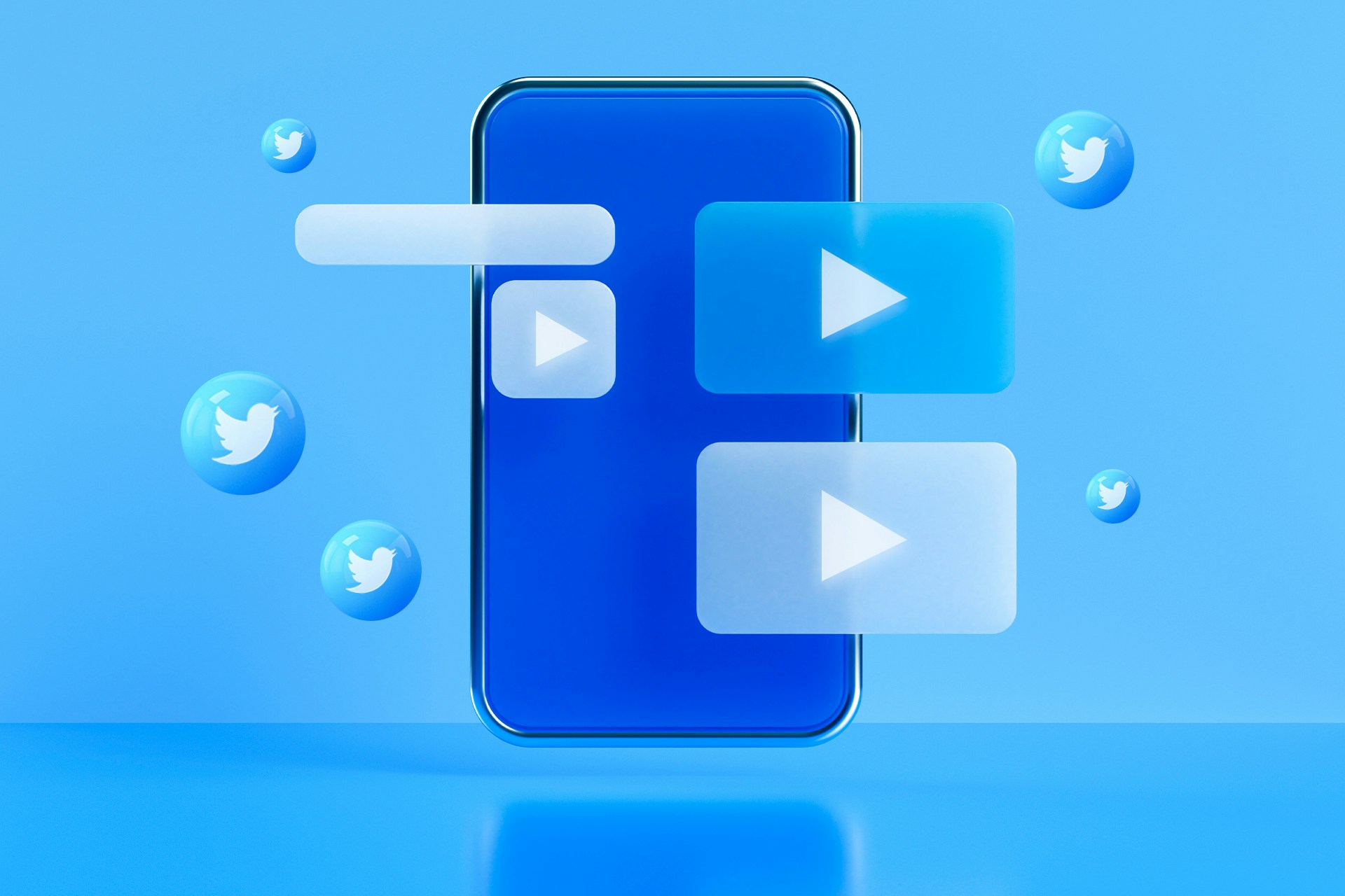 3D Illustration of a phone and Twitter icons to showcase how to post videos on Twitter/X