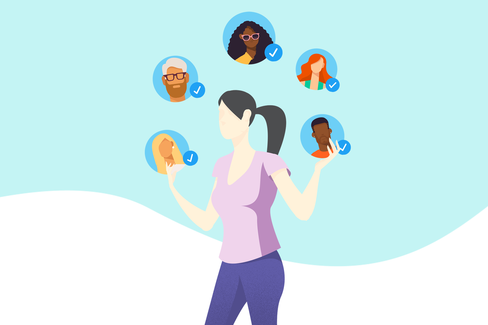 3d illustration of a woman juggling influencers