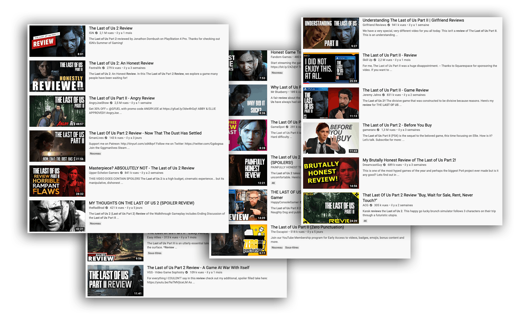Screenshots von YouTube Reviews von "The Last of Us Part 2"