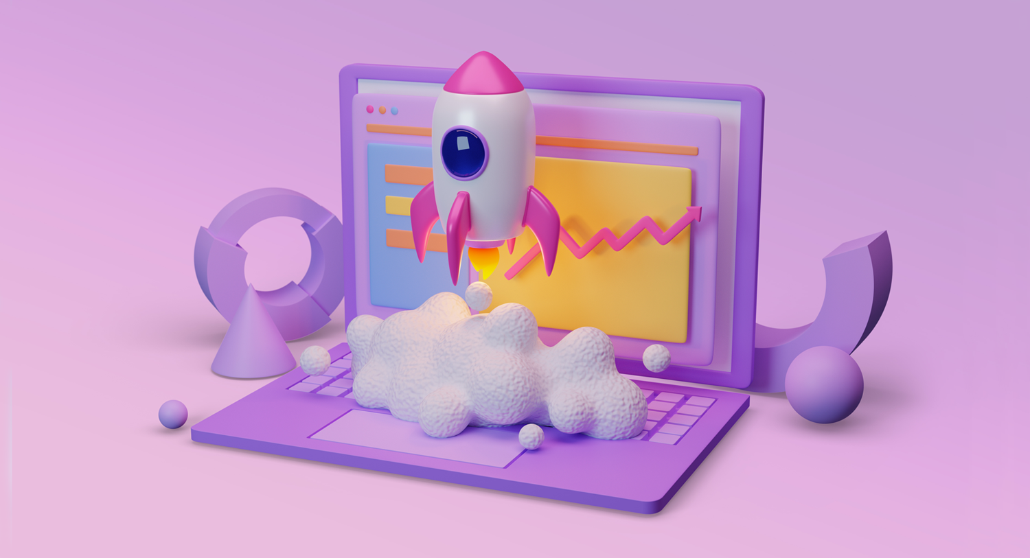 A rocket ship taking off from a laptop keyboard. This image is being used for a blog on how Business Intelligence can improve your corporate strategy. 