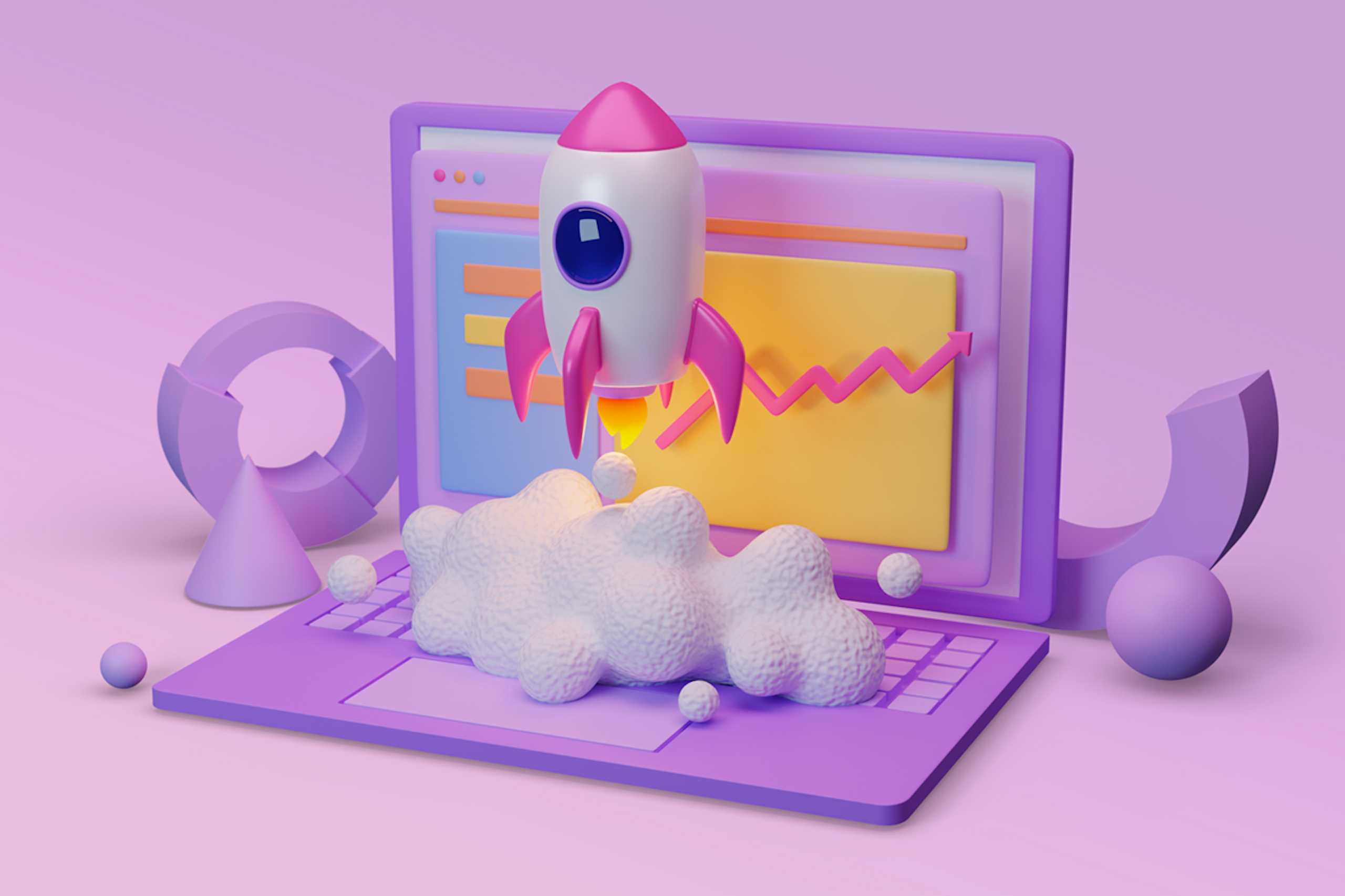 A rocket ship taking off from a laptop keyboard. This image is being used for a blog on how Business Intelligence (BI) and especially Business Intelligence Tools can improve your corporate strategy.