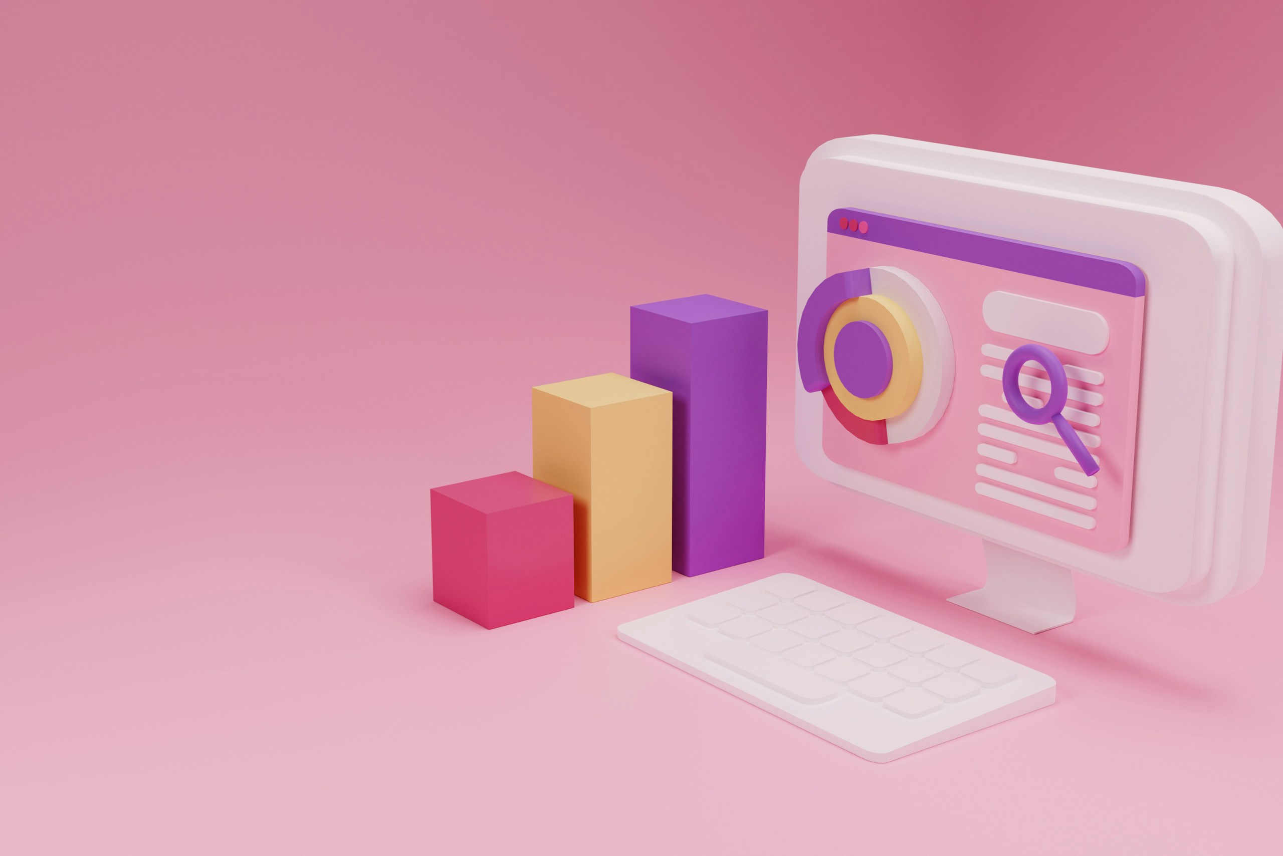 A computer screen with 3D charts coming out