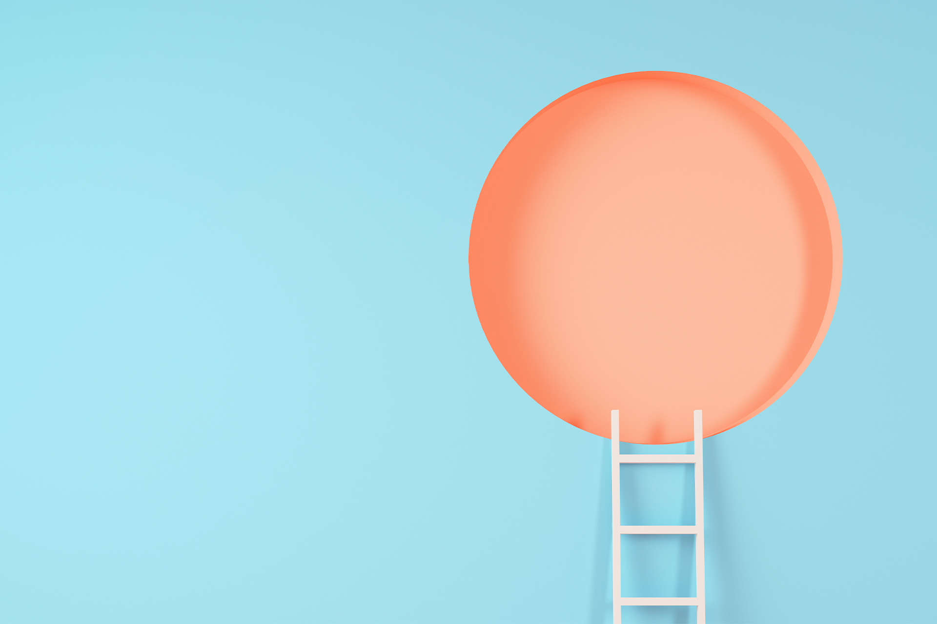 Echelle blanche sur un mur bleu, qui mène vers un rond orange