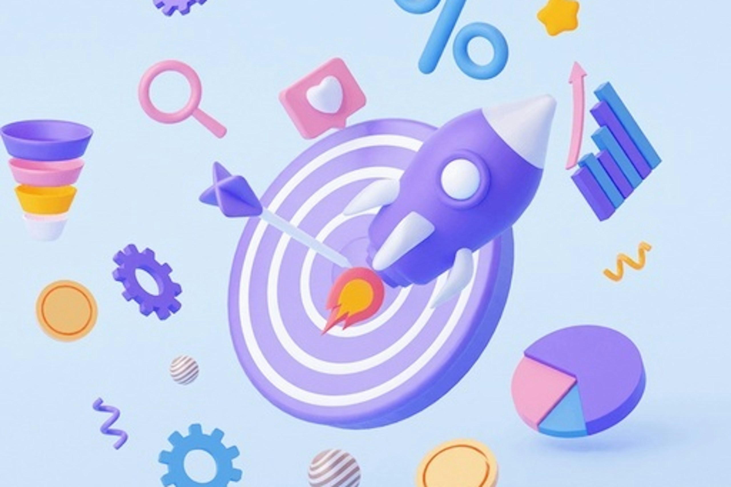 3D illustration of icons for hitting targets