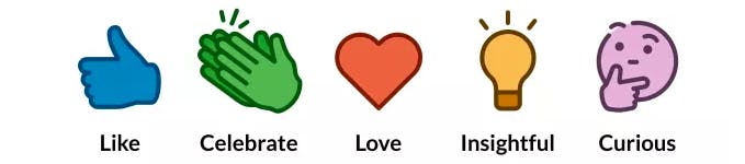 LinkedIn Reactions nebeneinander als Icons