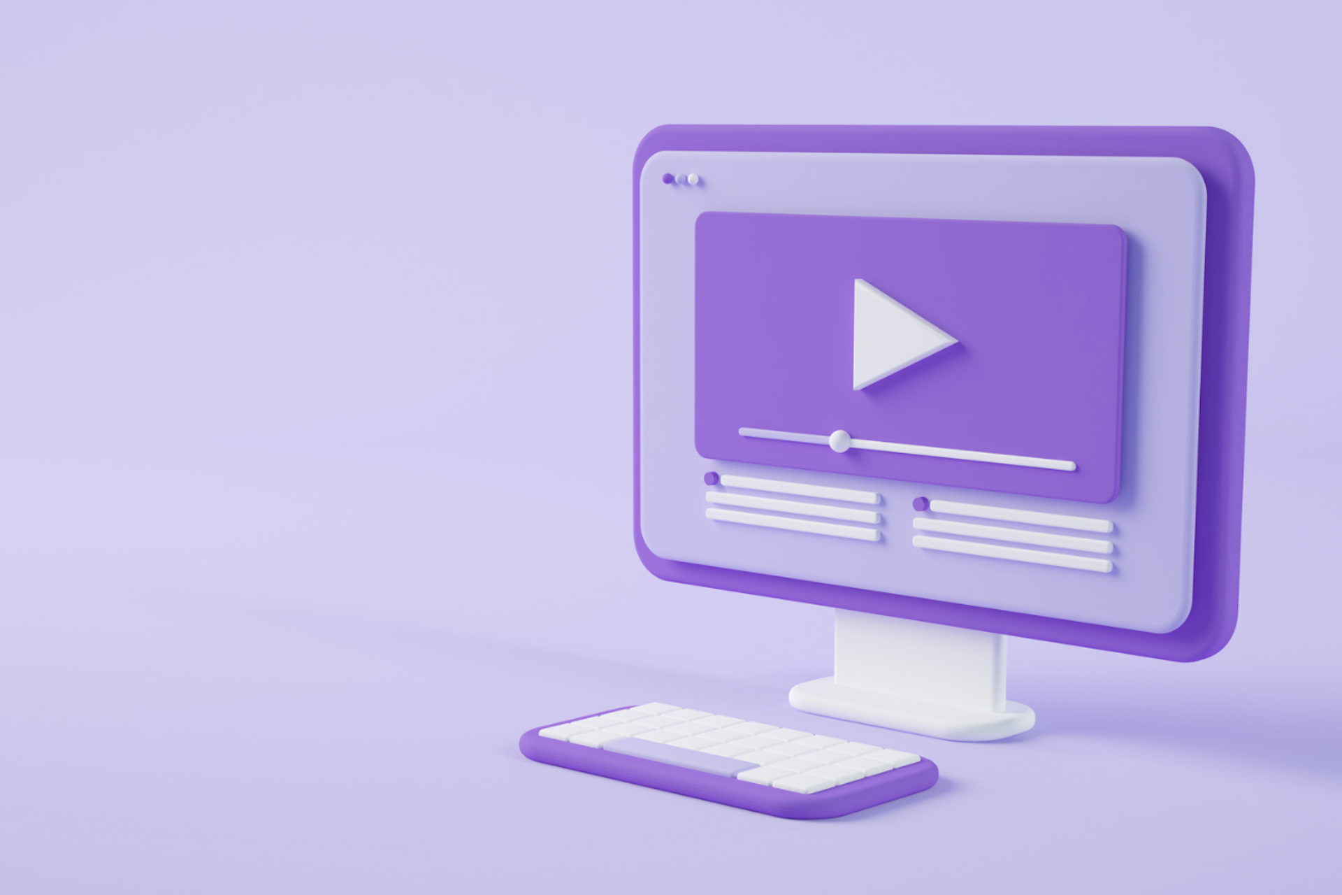 Ordinateur avec picto vidéo sur fond violet