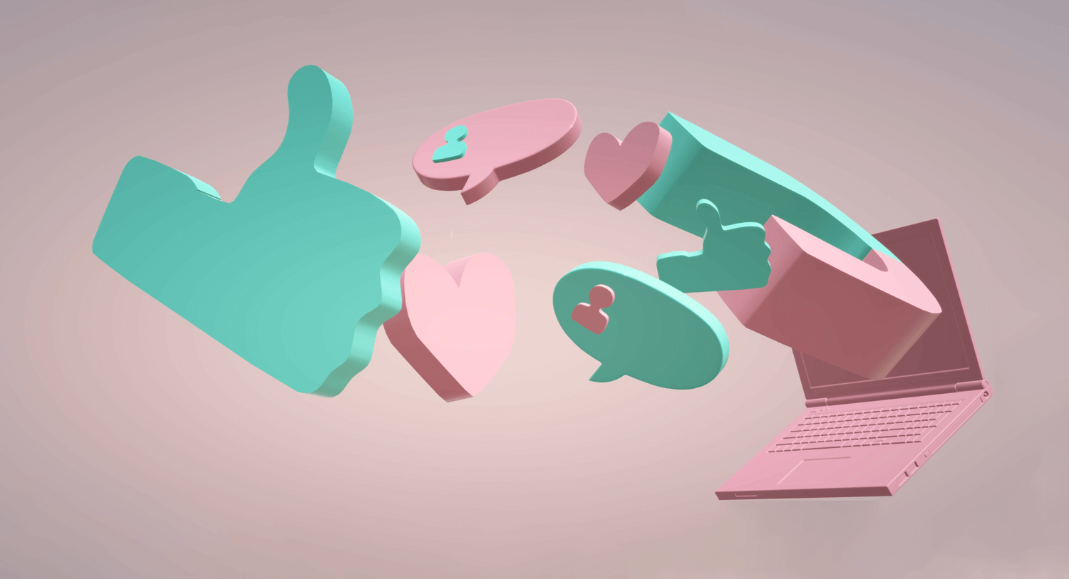 A pink and green magnet pulls heart and thumbs up icons to a laptop.