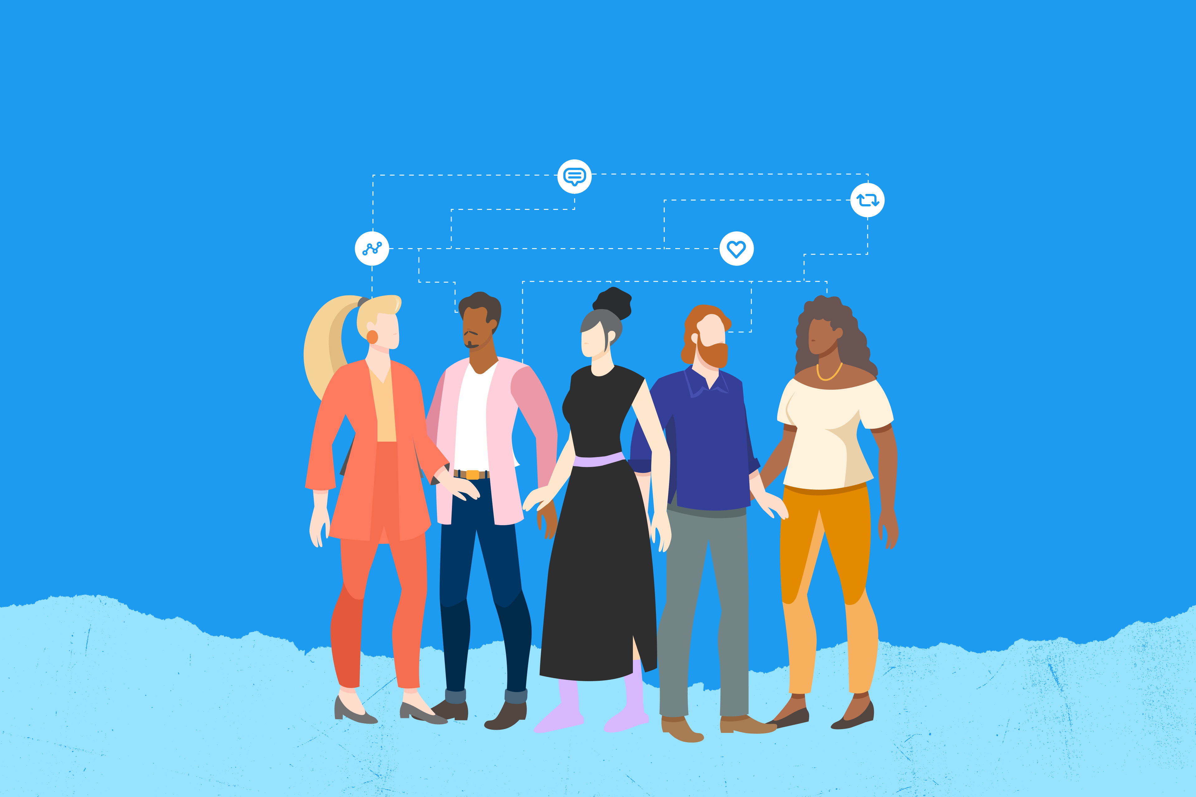 Image contenant des personnages bien habillés. Un rapport qui examine les principales conversations sur la mode sur Twitter. 