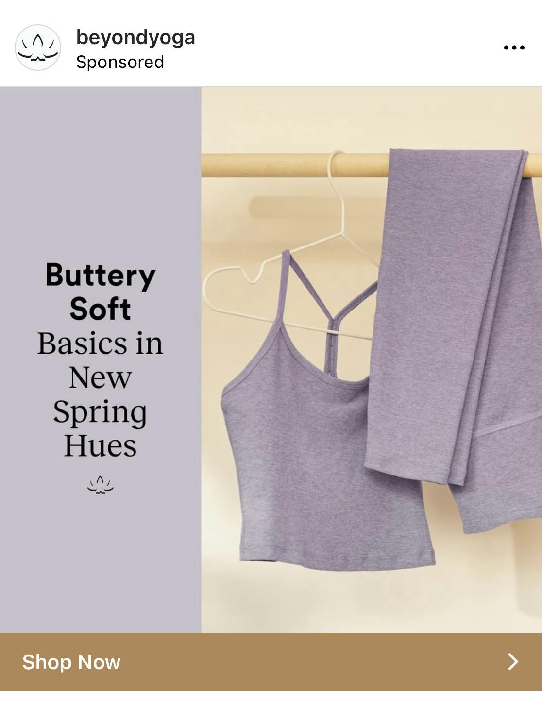 Example of an Instagram ad with a Shop Now CTA advertising yoga clothing
