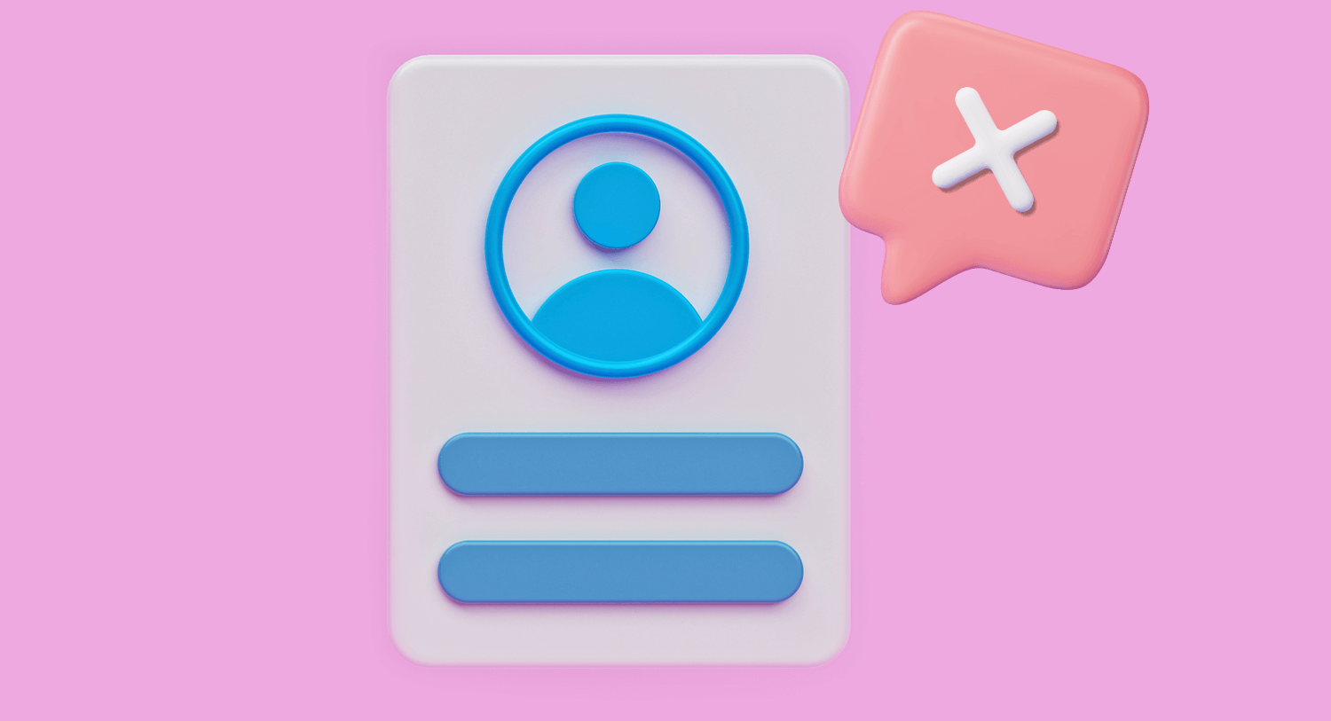 Illustration of a social media profile picture and bio with a big red x next to it. Spotting fake influencers on social media, blog post.