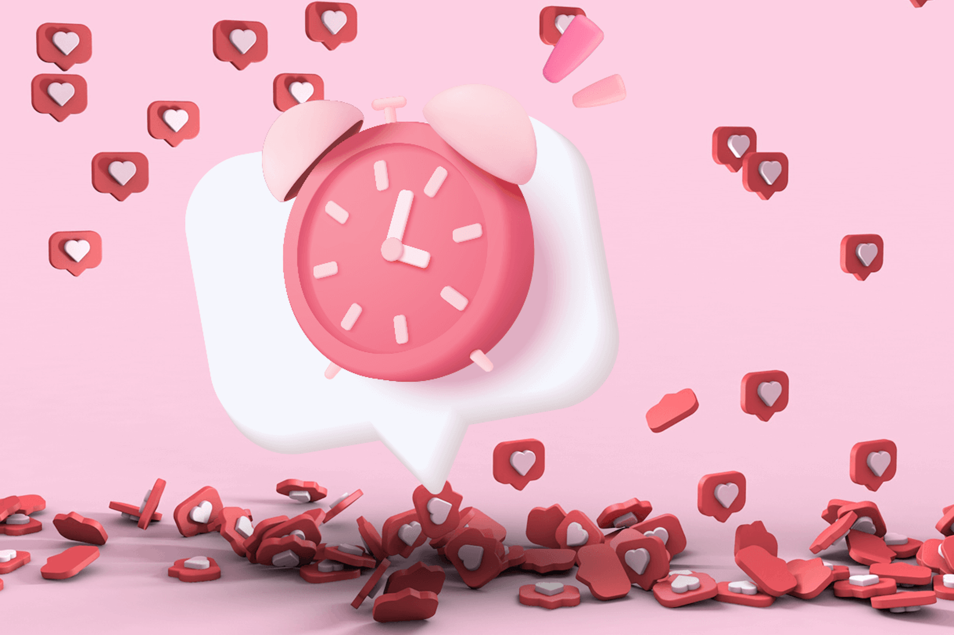 3D Illustration of a clock with hearts as the title image for the best times to post on Instagram in Australia