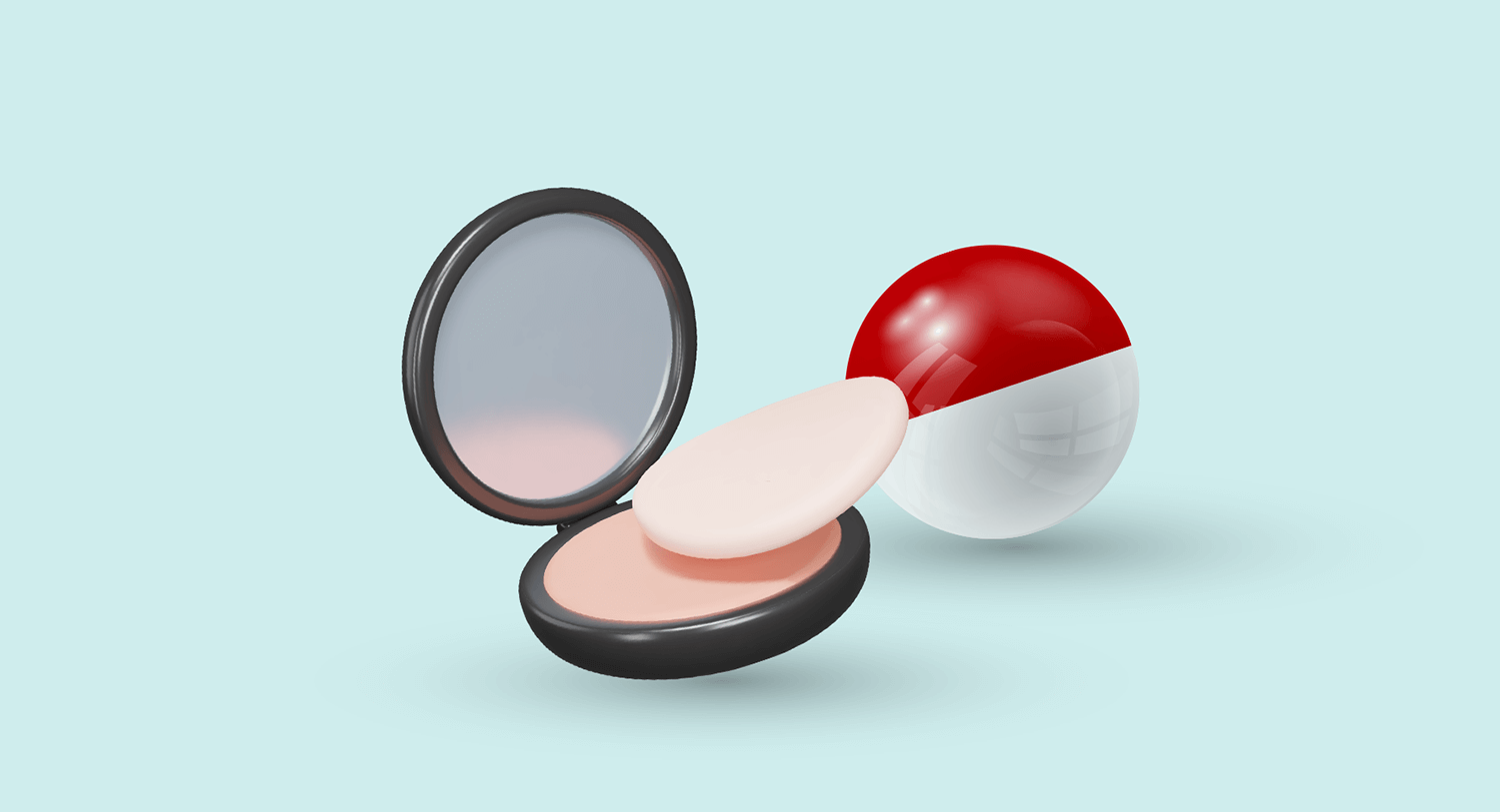 3D illustration of makeup and powder and the Indonesian flag for our blog with the top beauty influencers in Indonesia