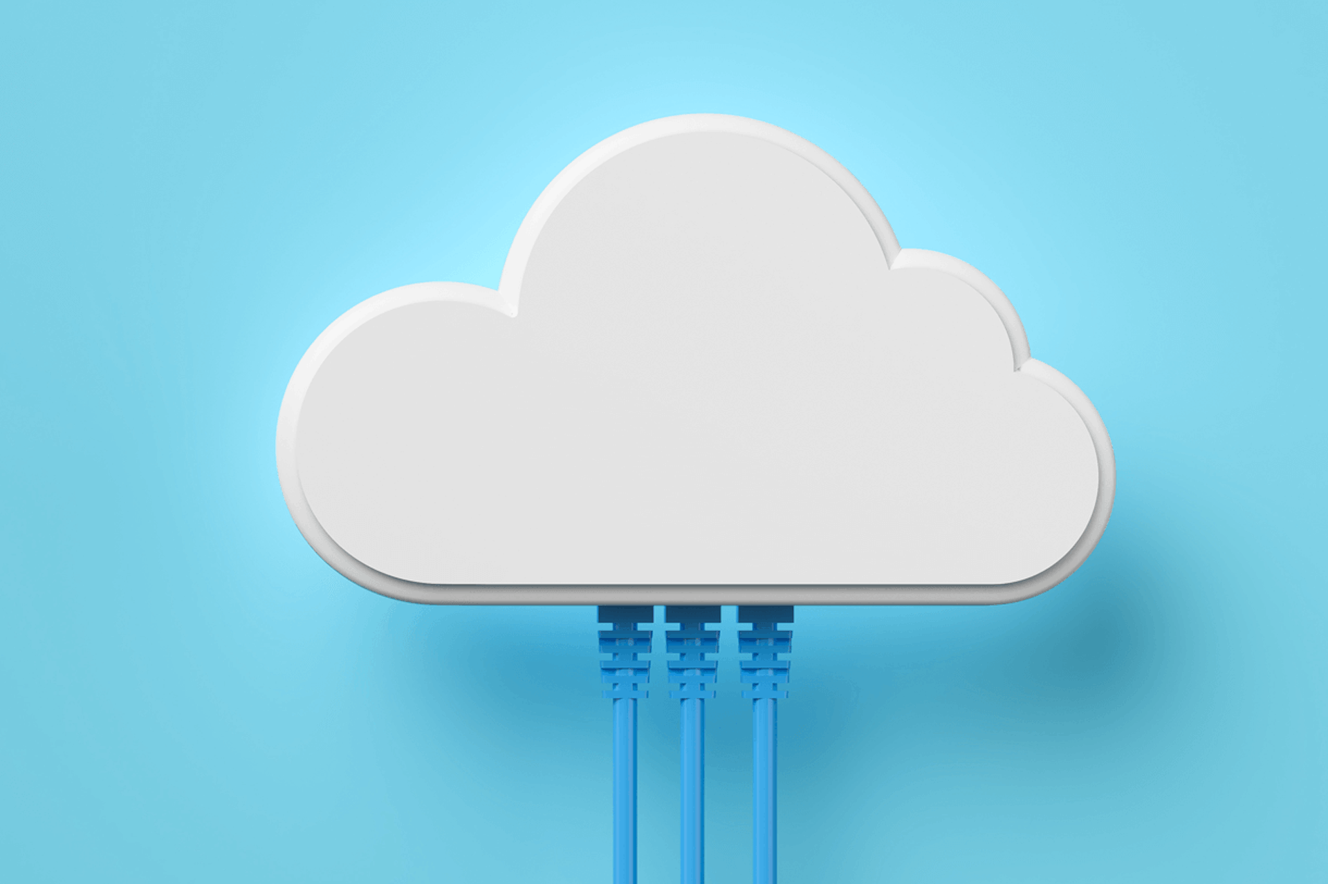 Illustration showing a cloud with three blue cables coming out of the bottom, on a light blue background. centralized Competitive Intelligence Database blog post.