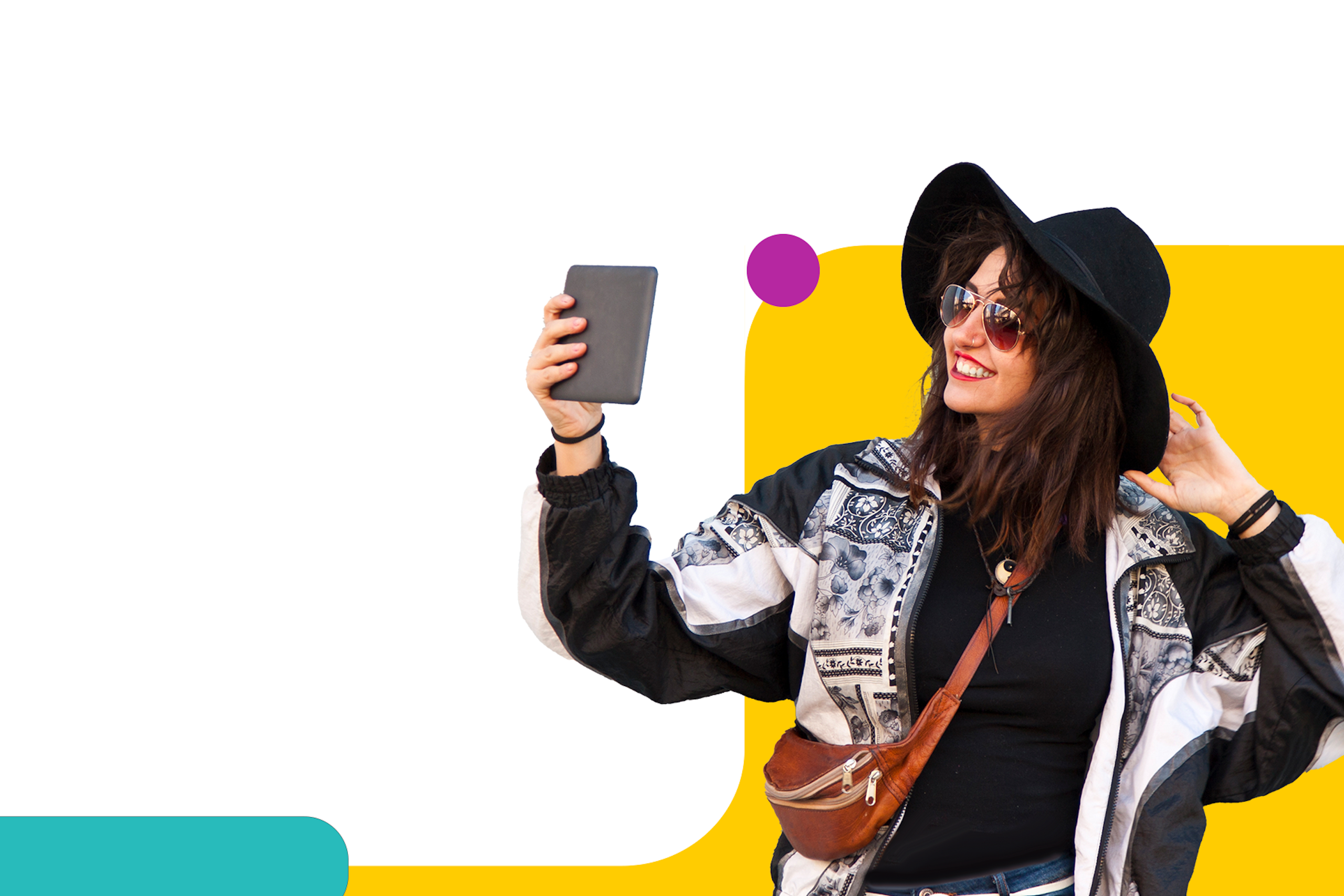 A social media influencer taking a selfie with a smartphone.
