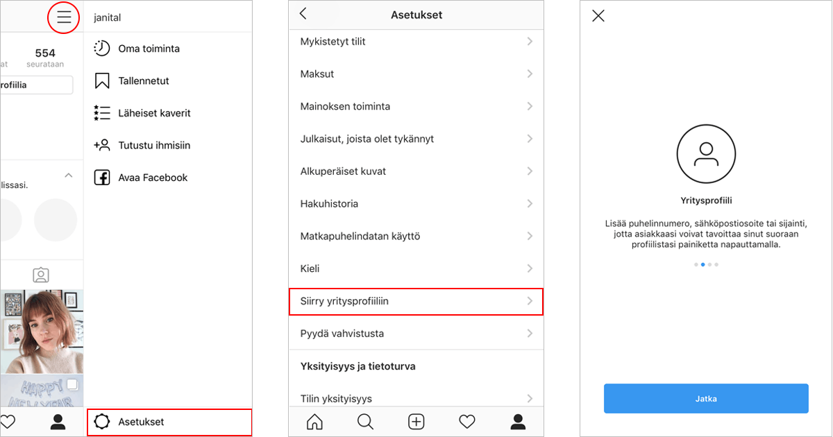 Näin otat käyttöön instagramin yritystilin