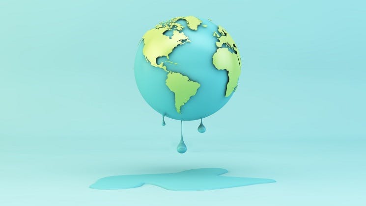 A melting world on a blue background
