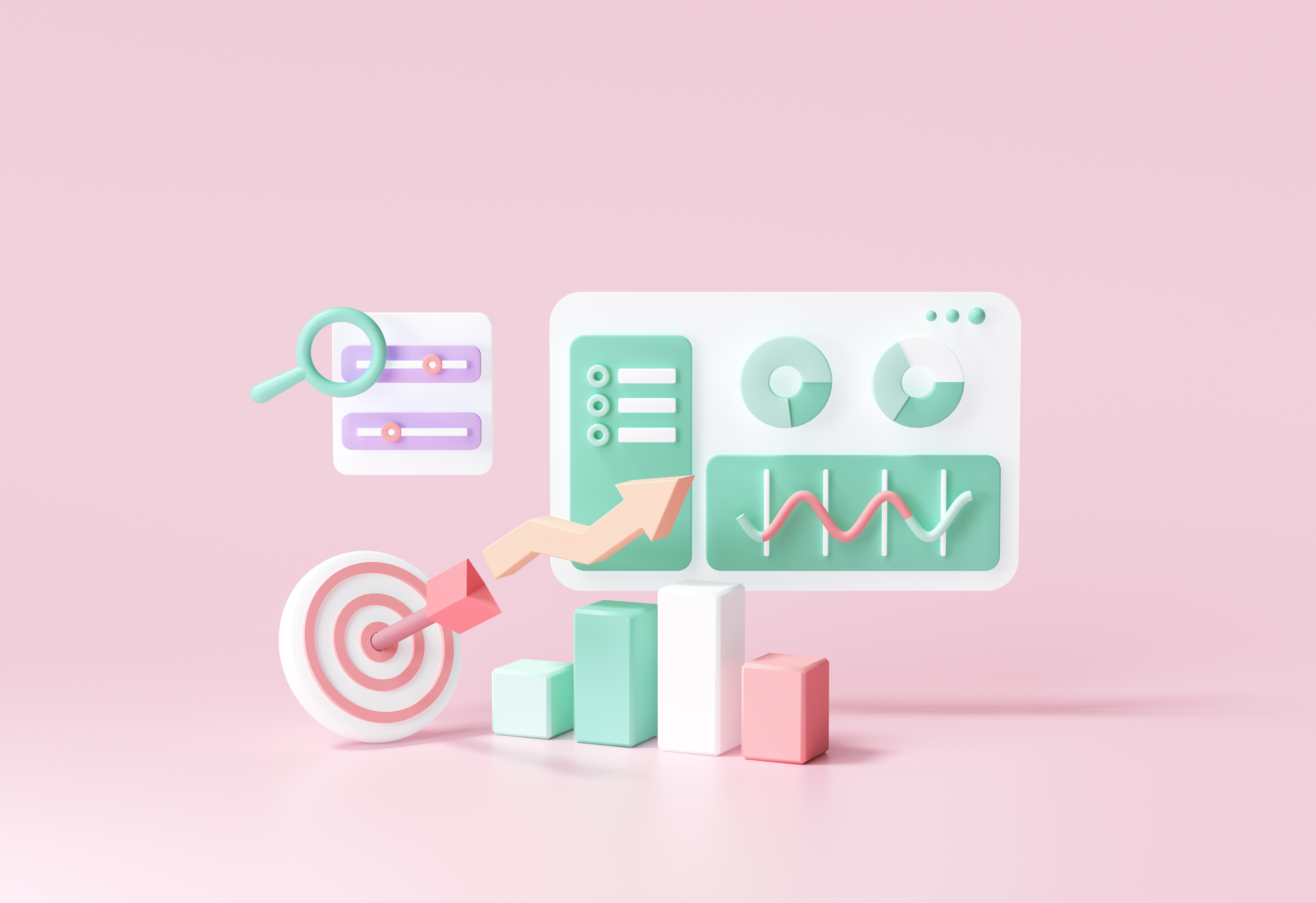 Image représentant une animation d'un tableau de bord avec un arrière-plan rose