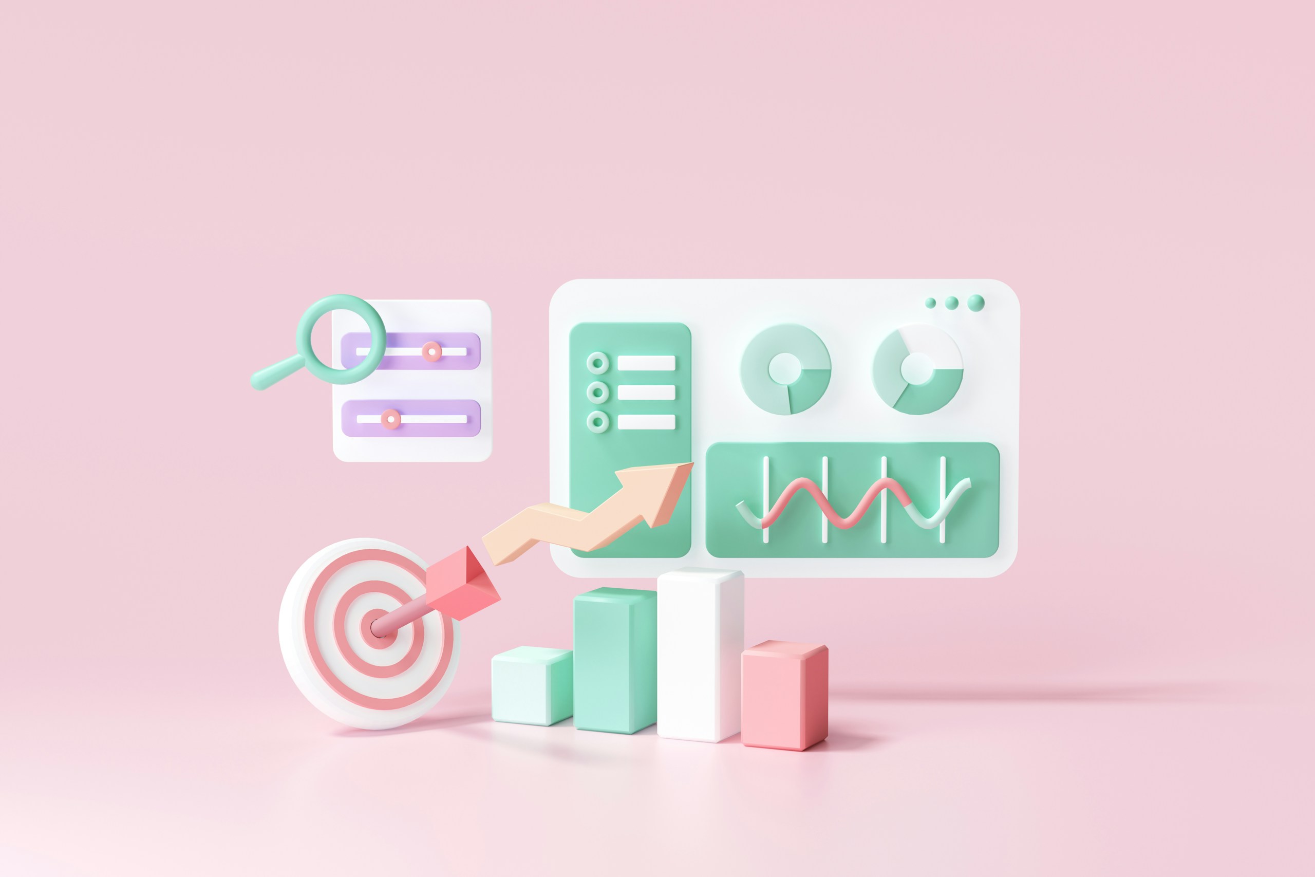 Image représentant une animation d'un tableau de bord avec un arrière-plan rose