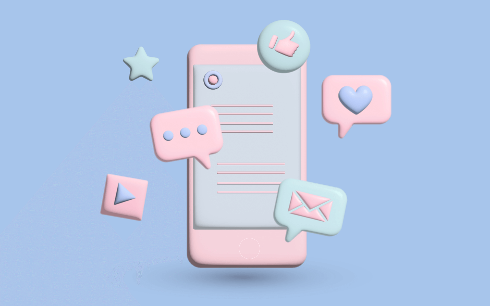 illustration of a smartphone with star ratings and thumbs up icons to represent review management