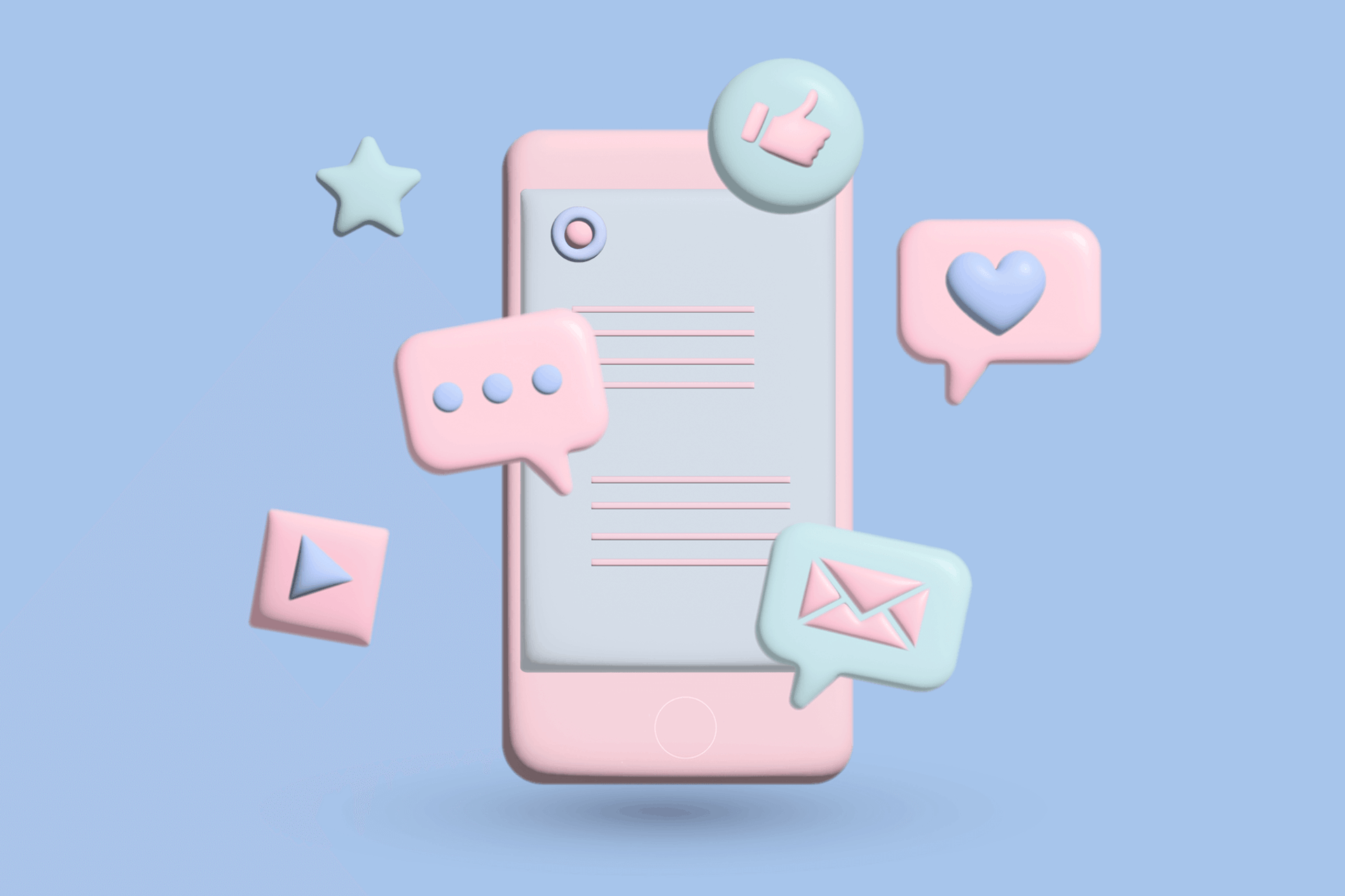 illustration of a smartphone with star ratings and thumbs up icons to represent review management