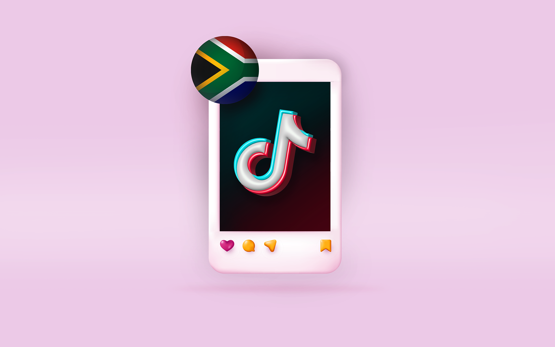 TikTok app on a phone with the South African flag 