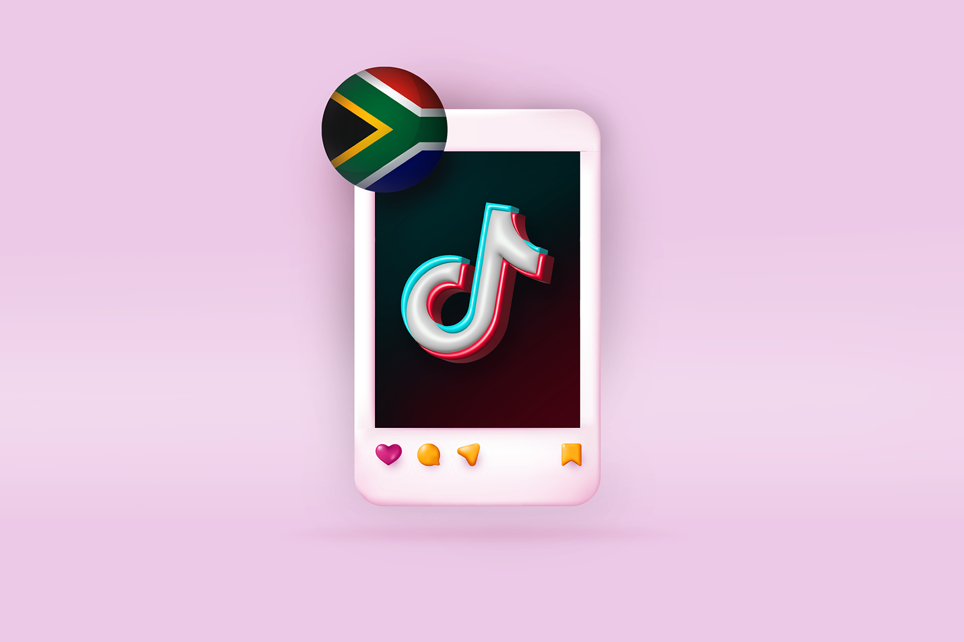 TikTok app on a phone with the South African flag
