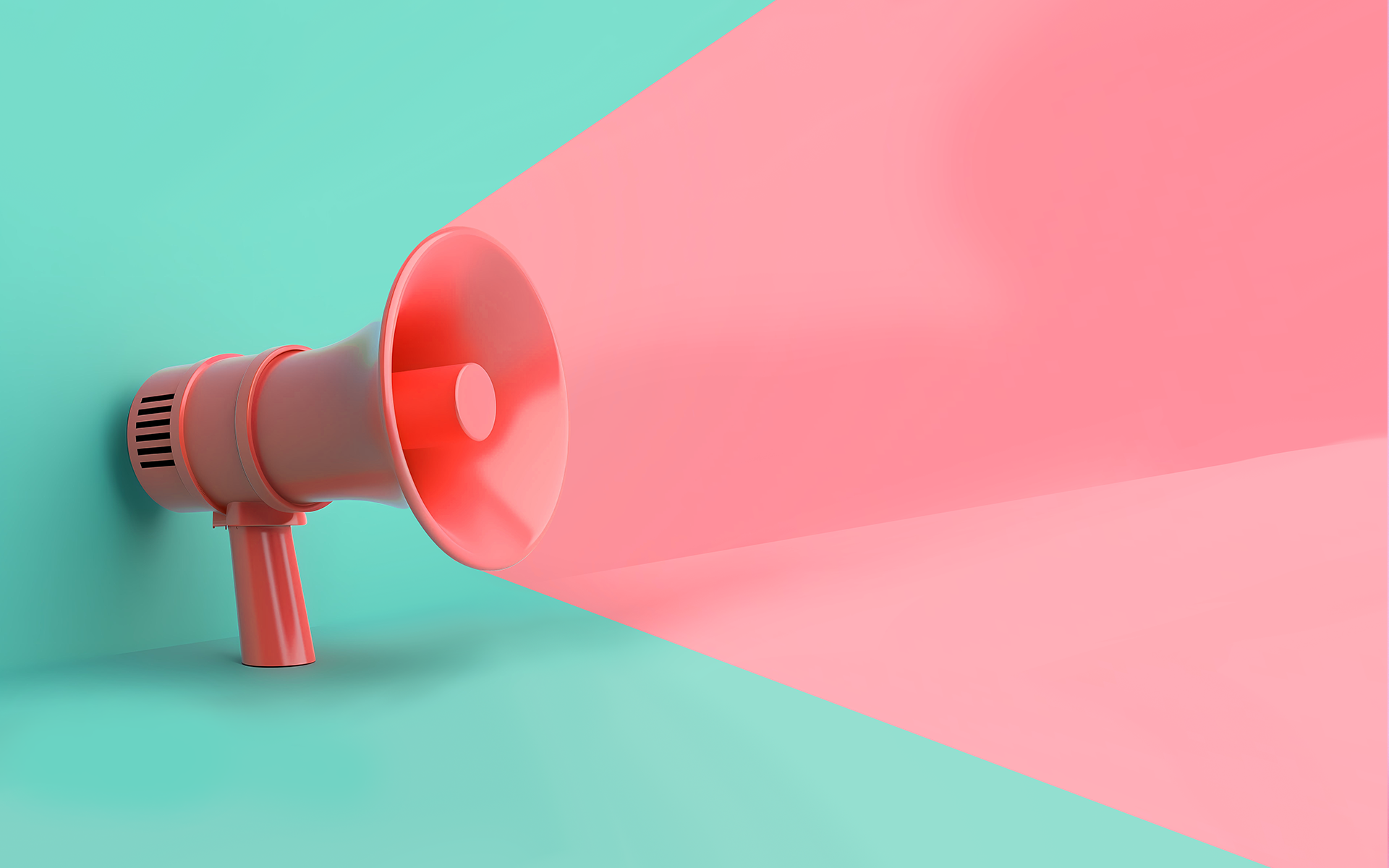 A pink bullhorn with a pink cone coming out of it against a teal background for a Meltwater blog about cultural amplification in marketing