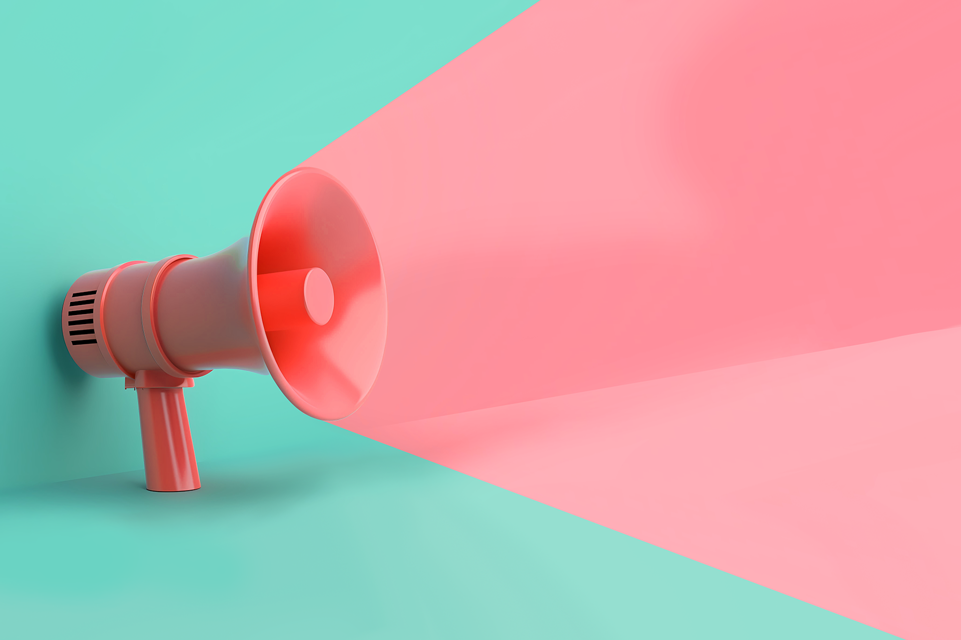 A pink bullhorn with a pink cone coming out of it against a teal background for a Meltwater blog about cultural amplification in marketing