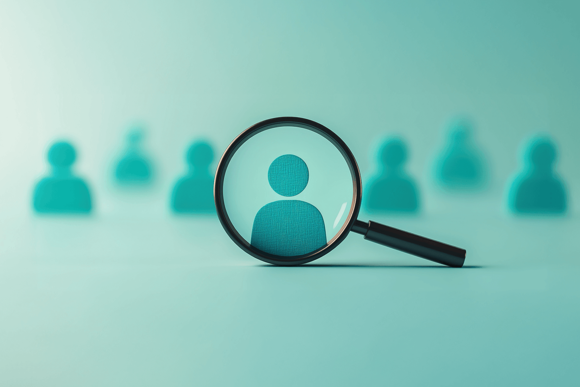 Illustration eines Vergrößerungsglases über einem Symbol für eine Person, das die Suche nach Journalisten darstellt