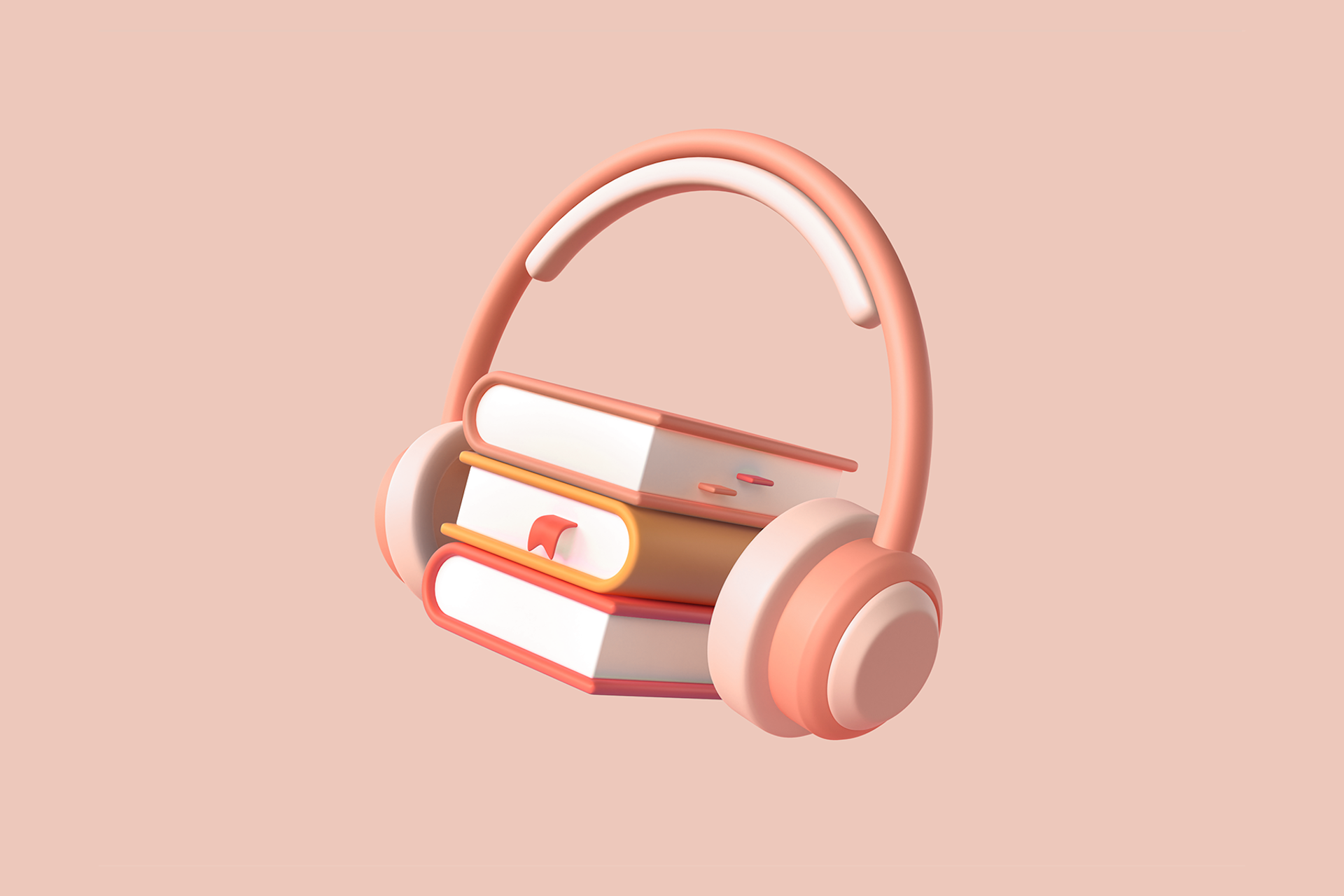 A stack of books wearing headphones for a Meltwater social listening analysis blog about top audiobook topics and opinions