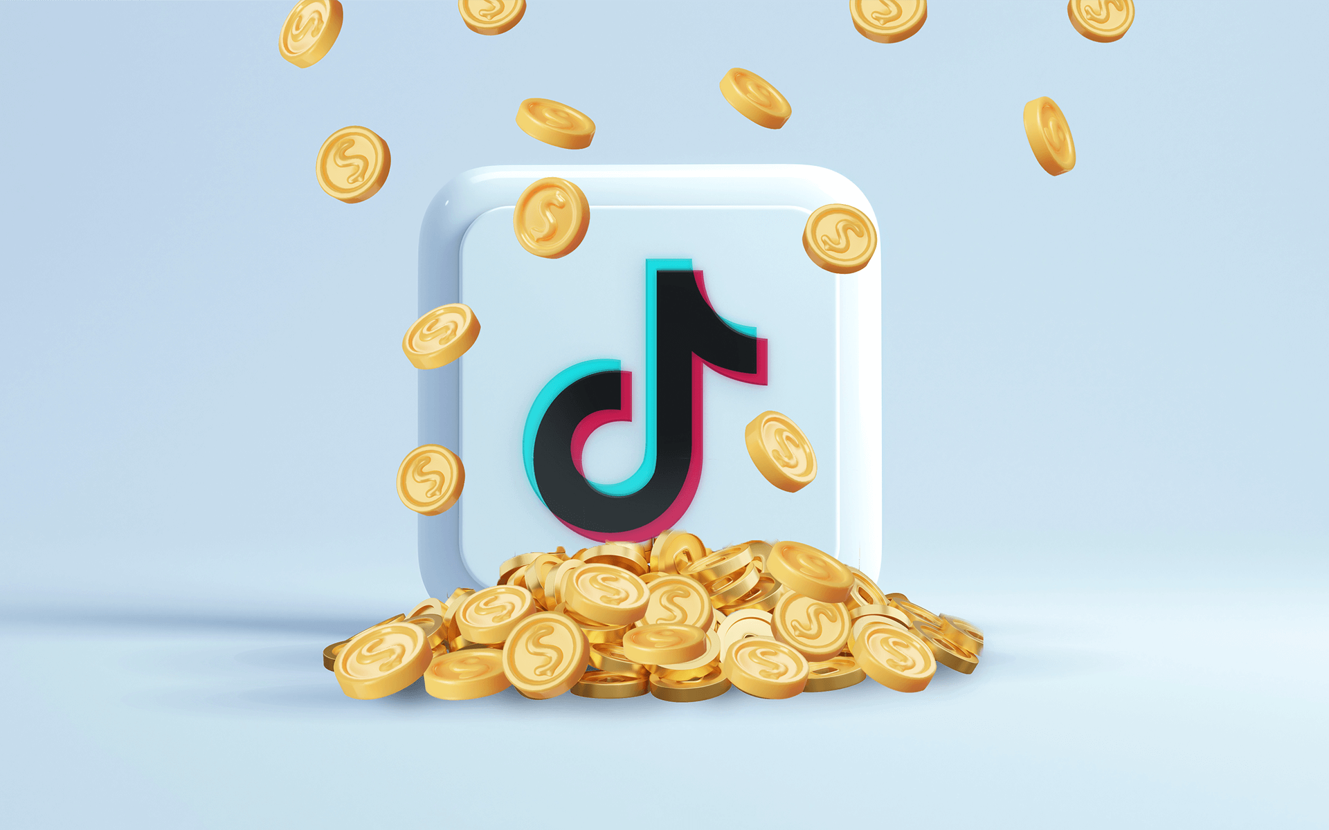 Illustration du logo Tiktok entouré de pièces d'or représentant la manière de gagner de l'argent sur Tiktok.