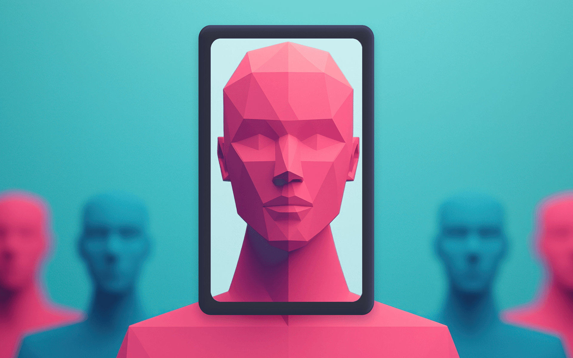 illustration of a virtual influencer persona inside a smartphone screen representing AI influencers