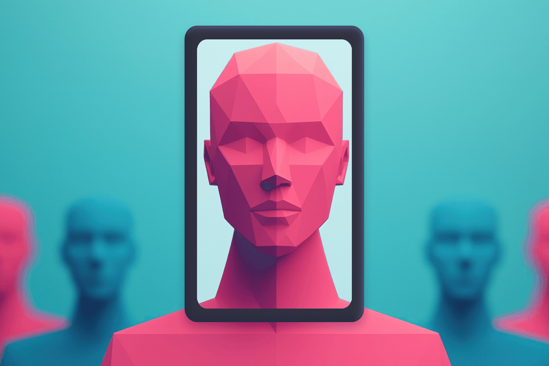 illustration of a virtual influencer persona inside a smartphone screen representing AI influencers