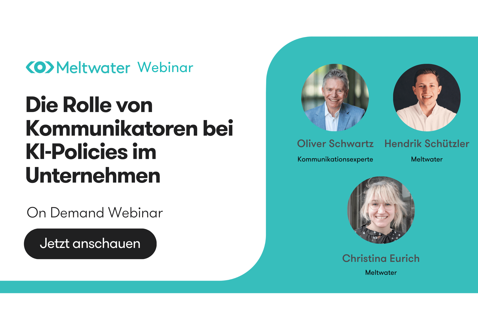 Oliver Schwartz, Hendrik Schützler und Christina Eurich sprechen im On Demand Webinar "Die Rolle von Kommunikatoren bei KI-Policies im Unternehmen"