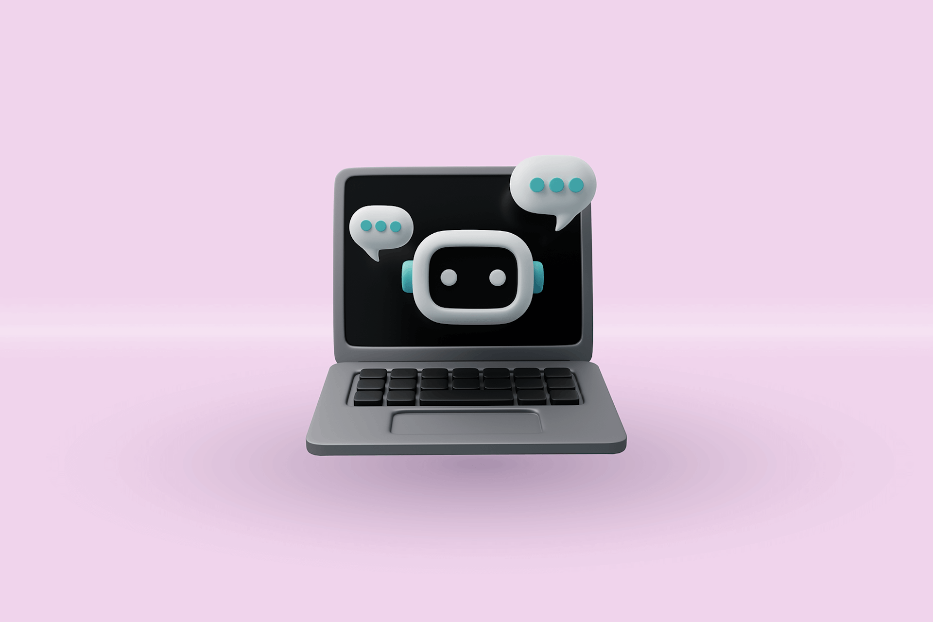 Eine Illustration eines KI-Chatbots im Inneren eines Laptop-Bildschirms, der die PR-Automatisierung darstellt.