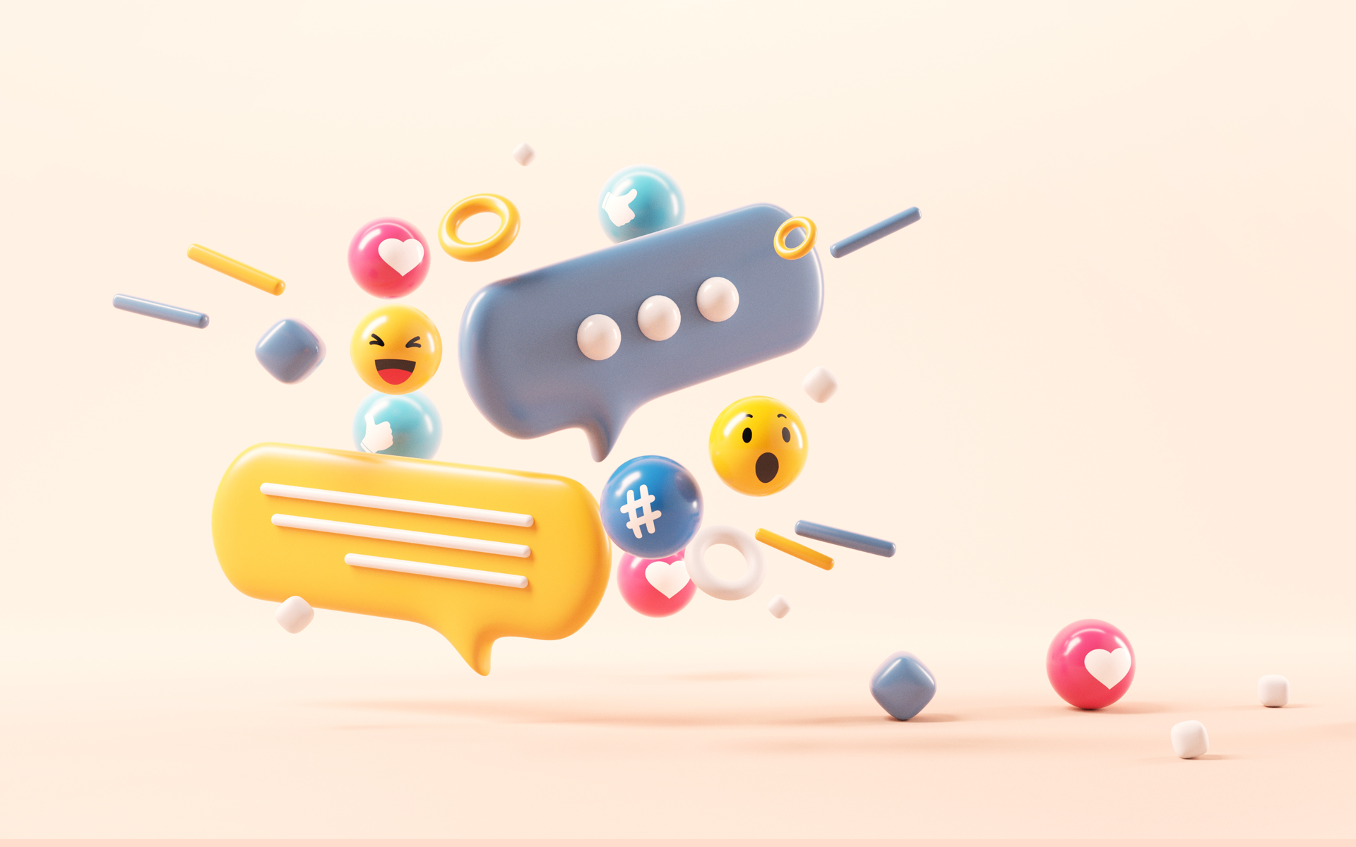 An illustration showing various icons and emojis surrounding two large speech bubbles, one with text and one showing dots to indicate someone writing. Image for blog post on the power of personalized PR. 