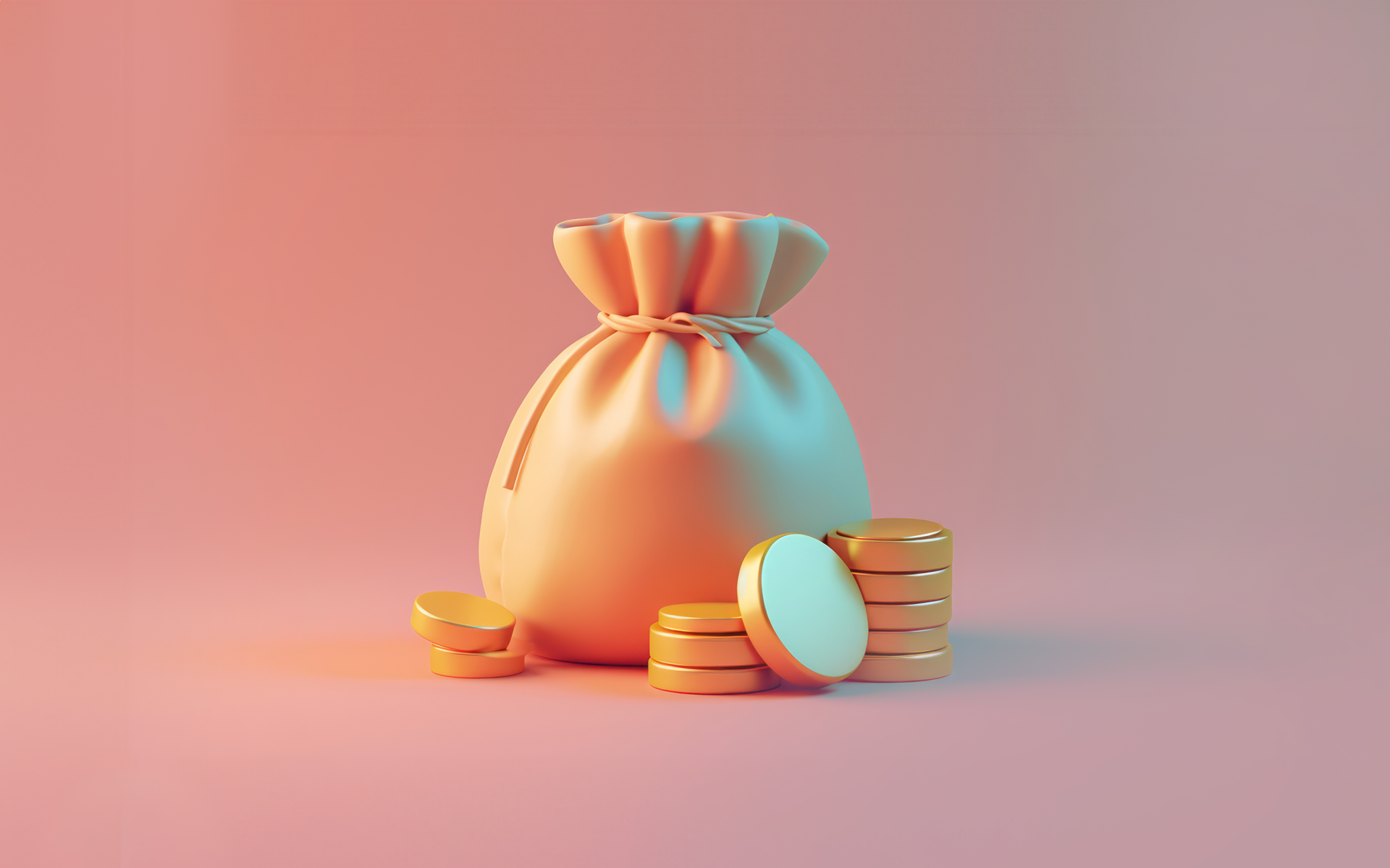 An illustration showing a closed money pouch with a drawstring, and some coins piled around it. Marketing ROI blog post