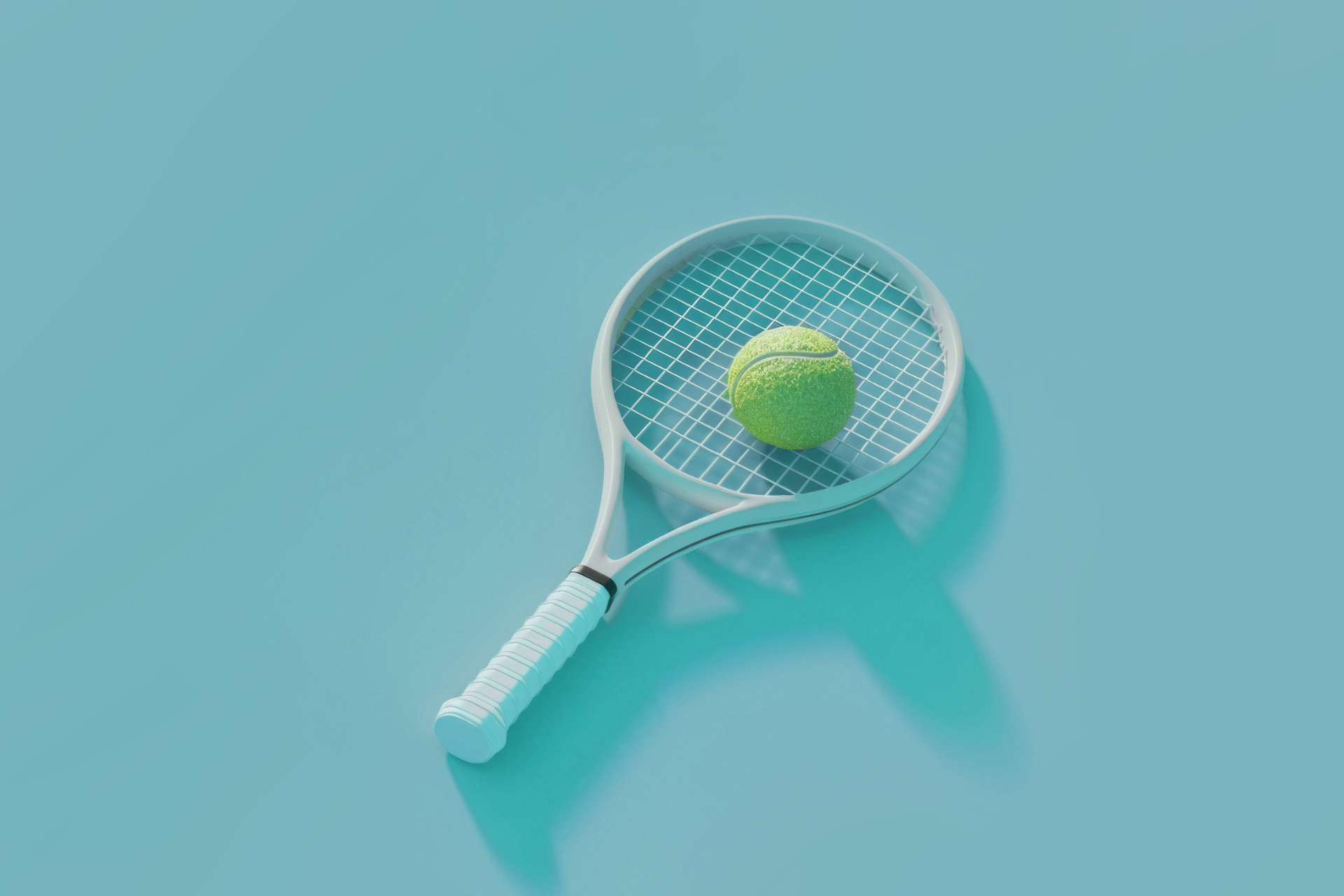Une balle de tennis verte est posée sur une raquette bleue dans cette image pour un blog de Meltwater sur l'écoute sociale, l'analyse et l'intelligence du consommateur à propos de Wimbledon.