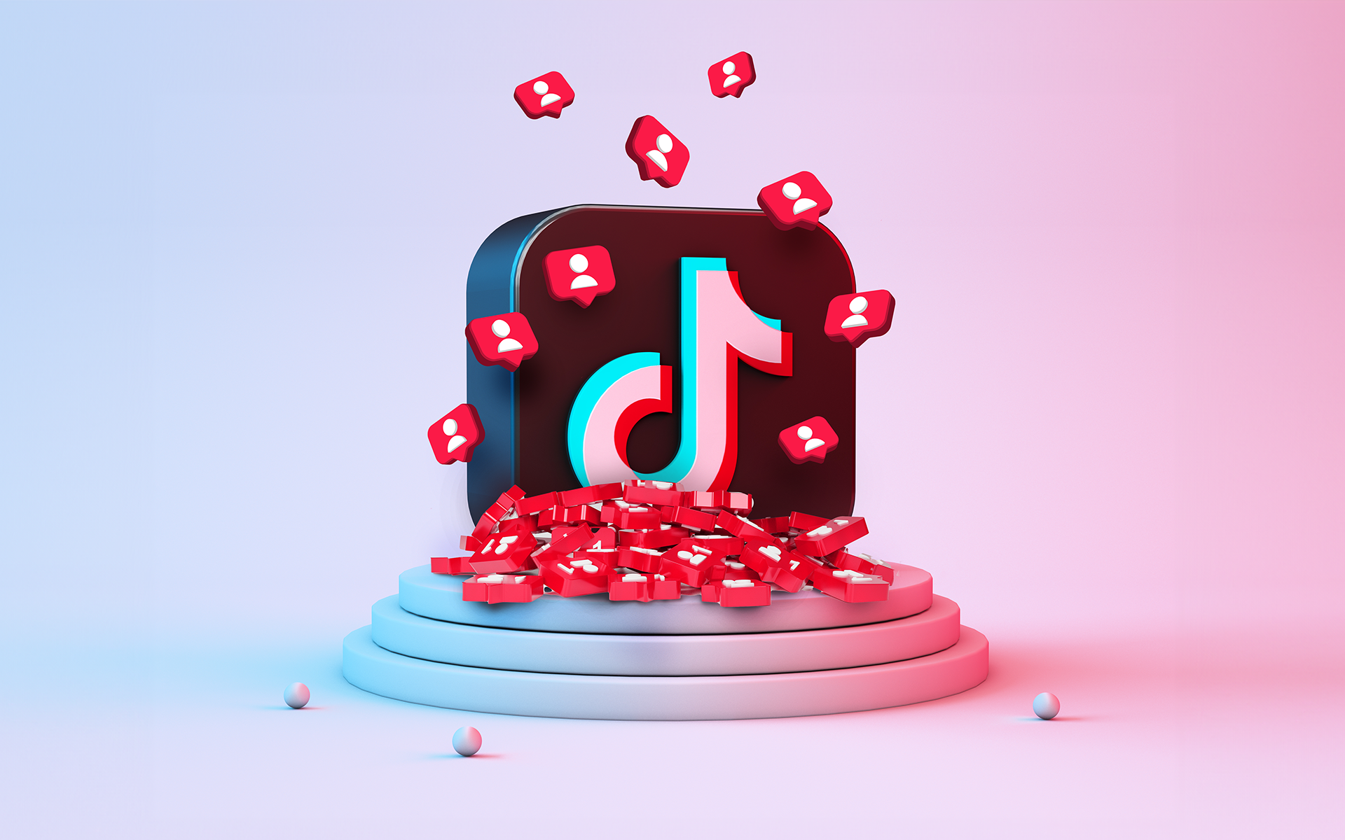 TikTok Logo being showered with new follower icons