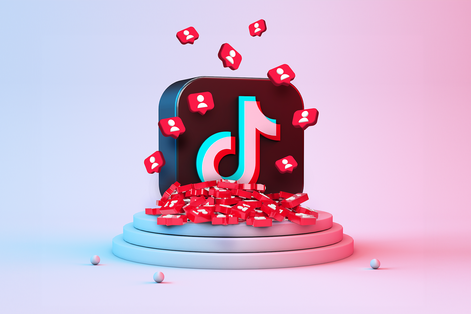 TikTok Logo being showered with new follower icons