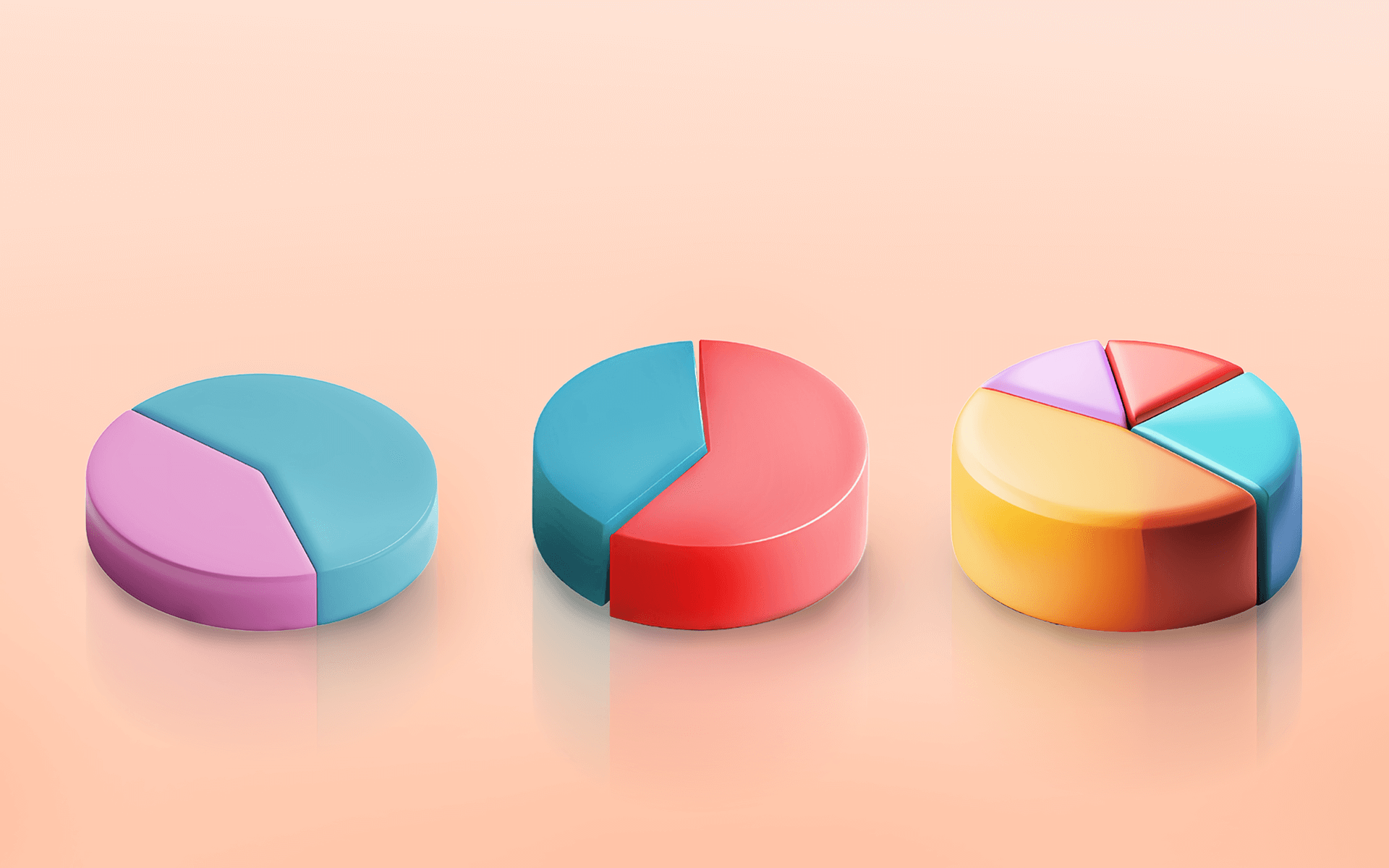 An illustration of three pie charts representing b2b customer segmentation.