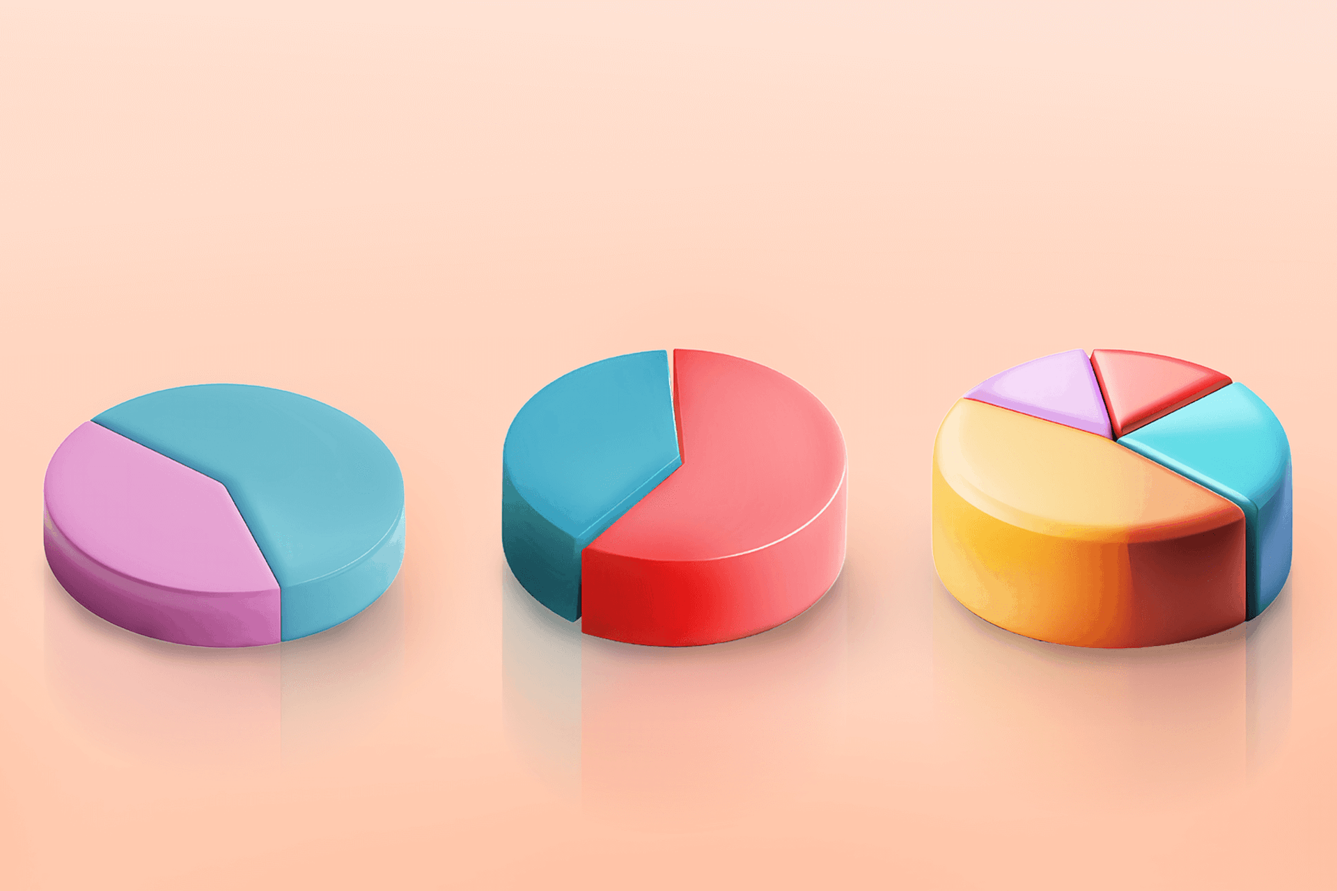An illustration of three pie charts representing b2b customer segmentation.