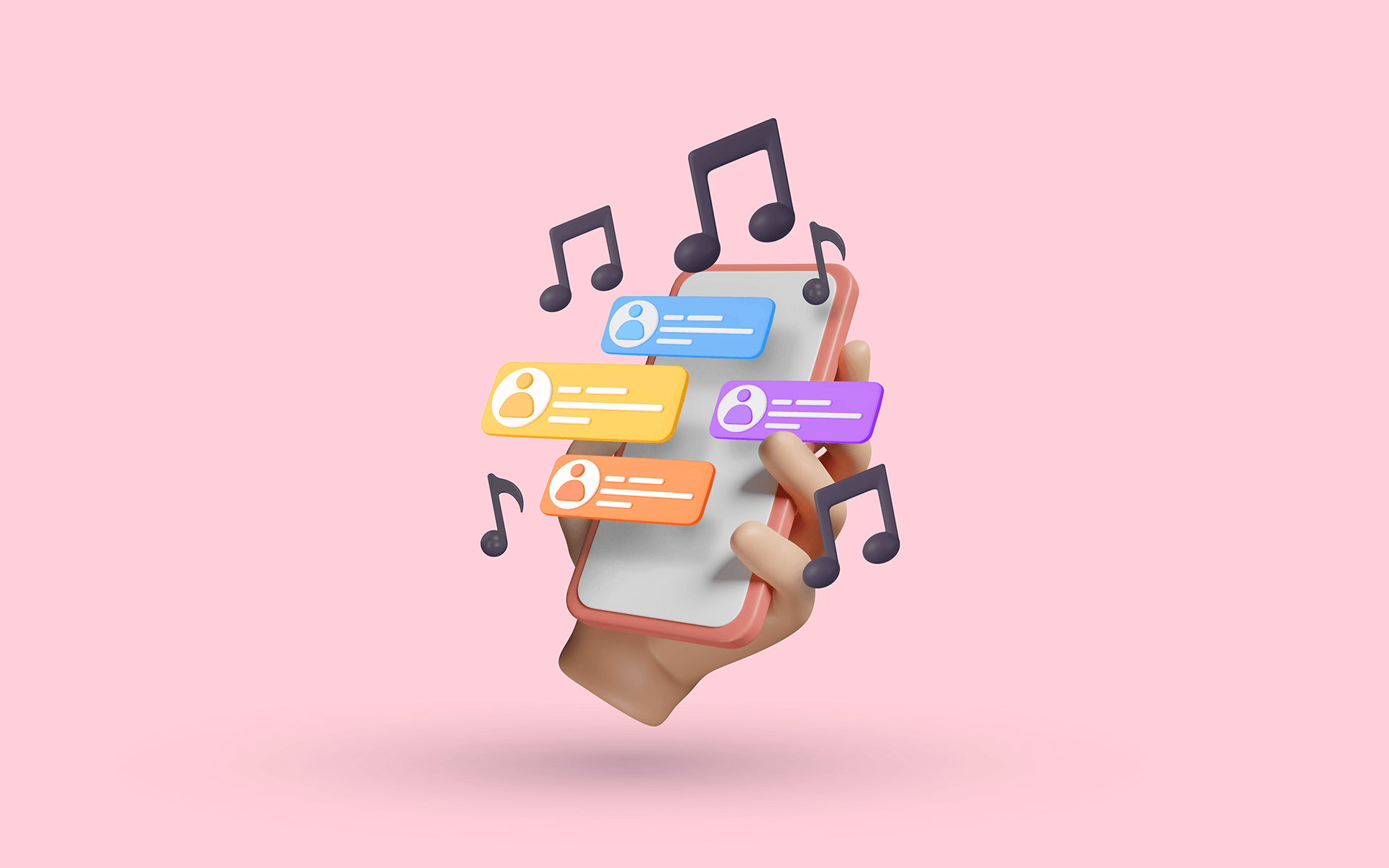 illustration of a hand holding a smartphone with influencer profiles and music notes representing music influencers