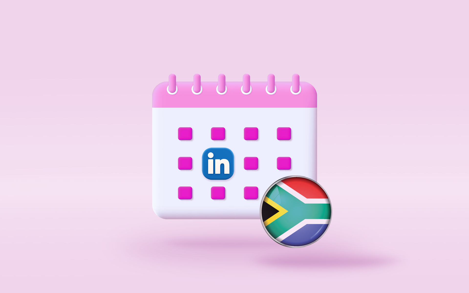 3D Illustration of a calendar for postings on LinkedIn in South Africa 
