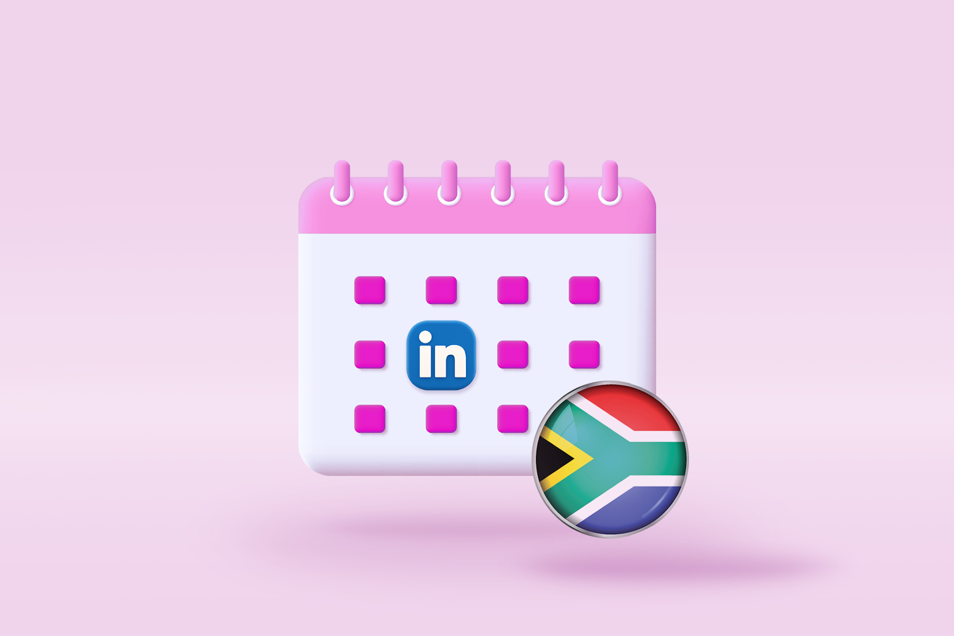 3D Illustration of a calendar for postings on LinkedIn in South Africa