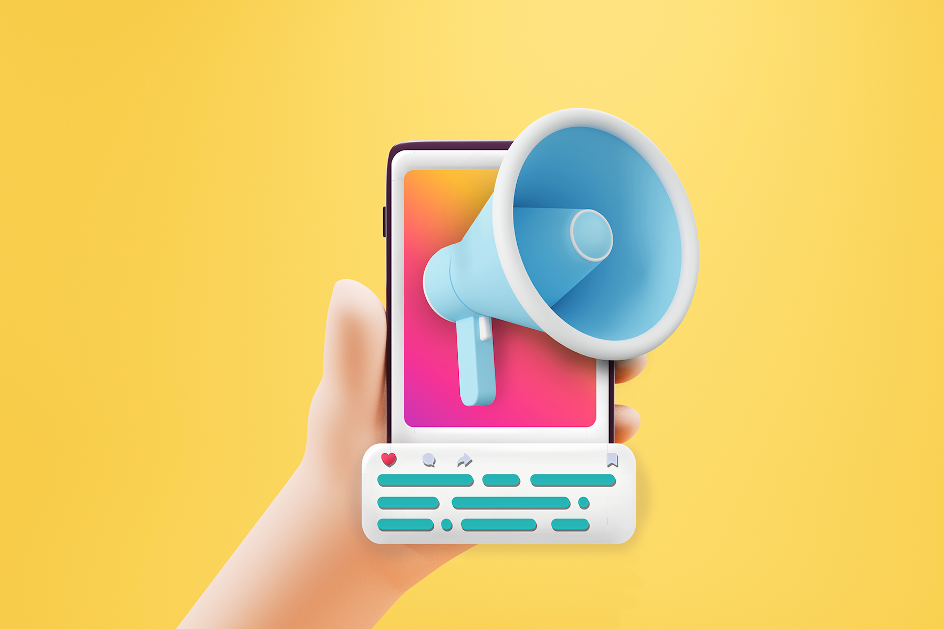 An illustration of a smartphone with a loudhailer bursting out of the screen.