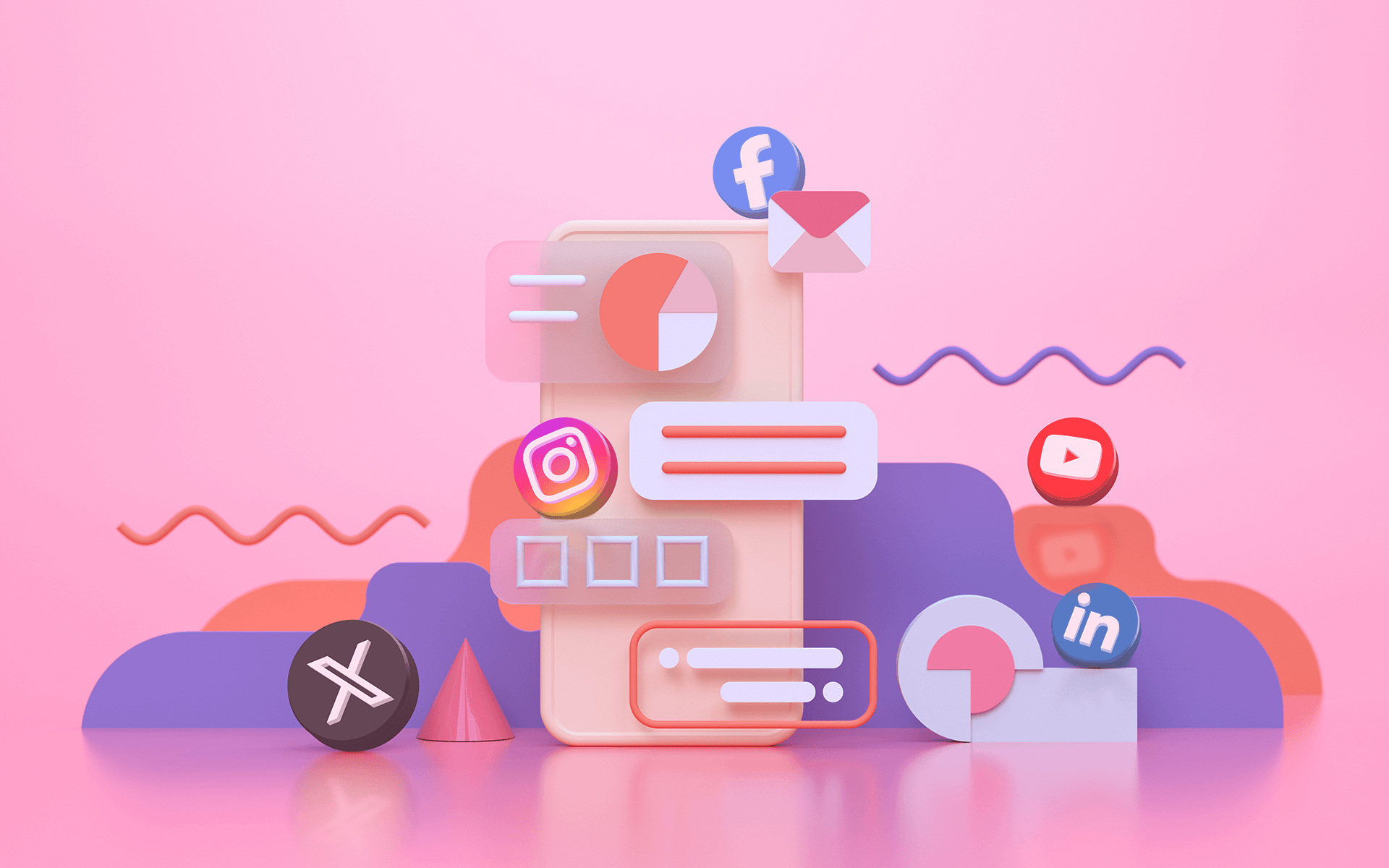 illustration d'un iphone avec des graphiques et des icônes de médias sociaux représentant l'intelligence des médias sociaux